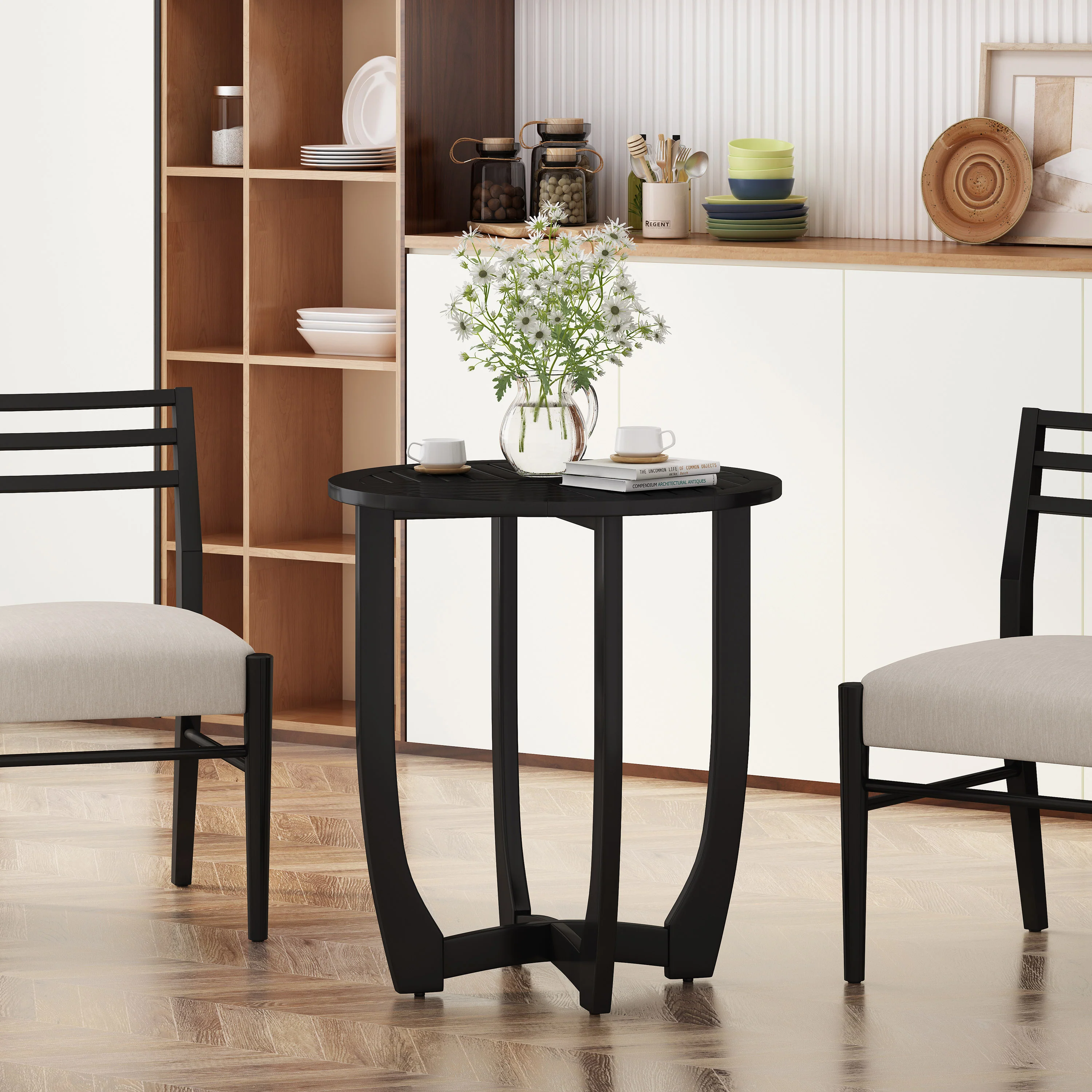Tendoy Indoor/Outdoor Rustic Acacia Wood Dining Table, Black - furnishings