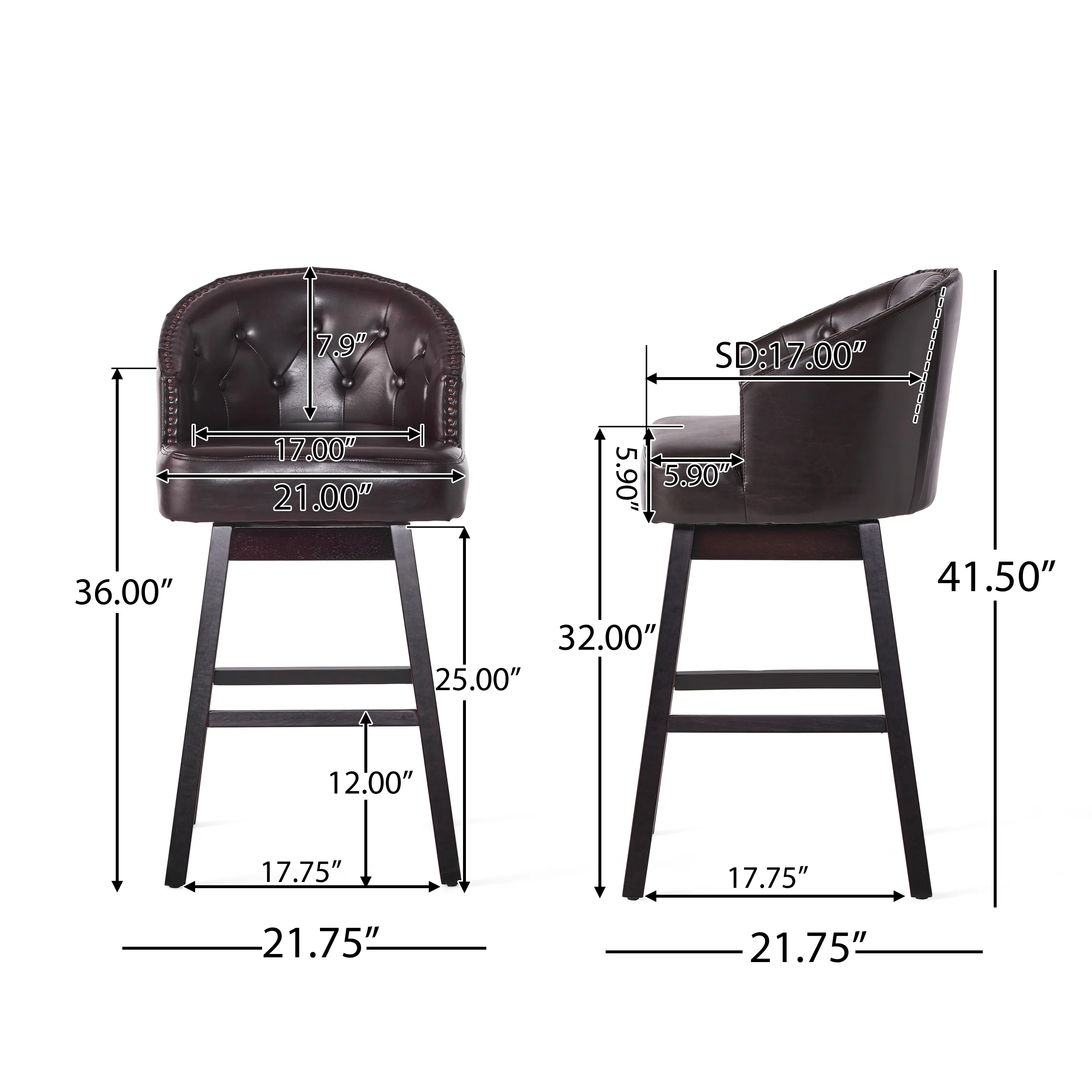 Westman 30-Inch Brown Leather Swivel Backed Barstool (Set of 2) - furnishings