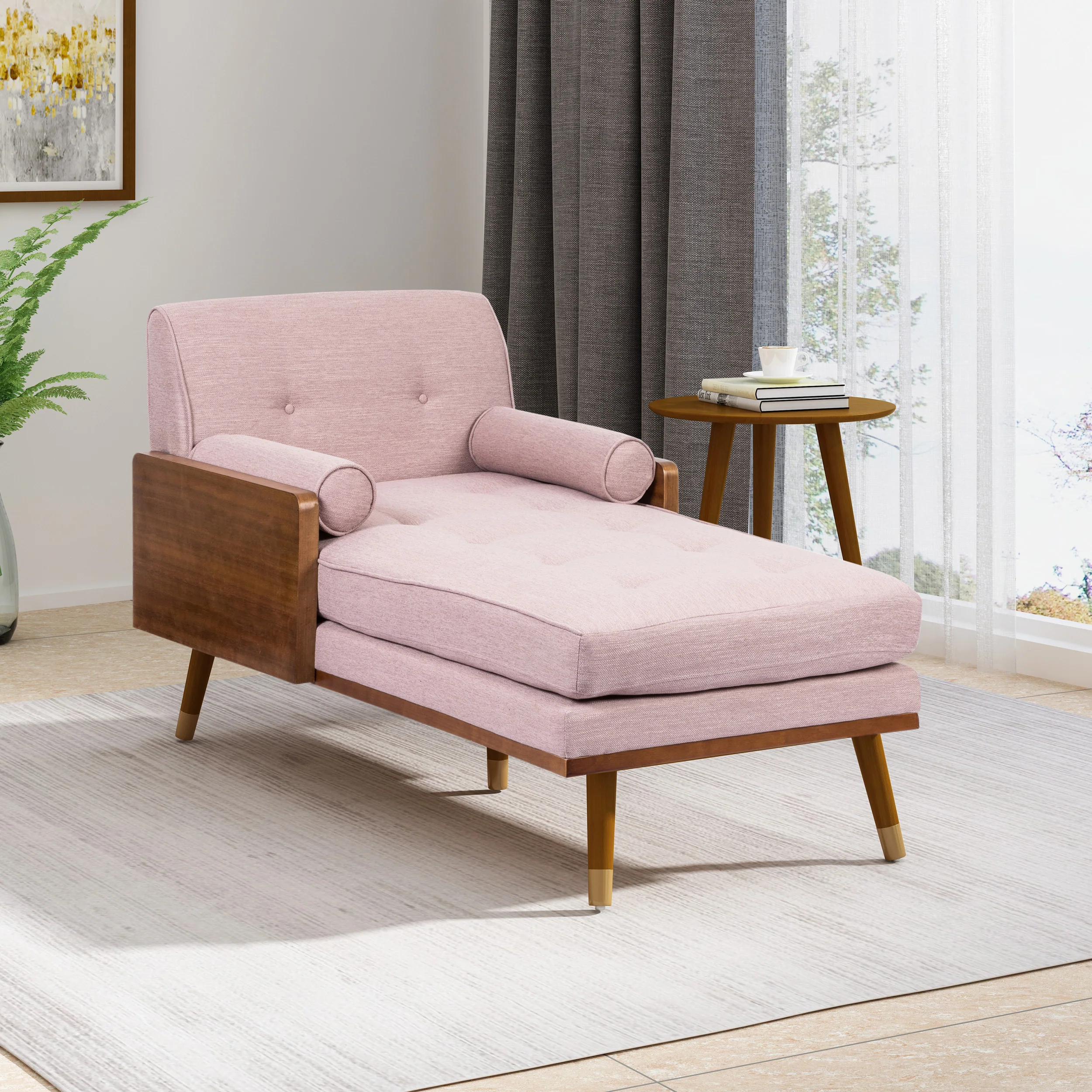 Pareesa Mid-Century Modern Fabric Chaise Lounge - furnishings