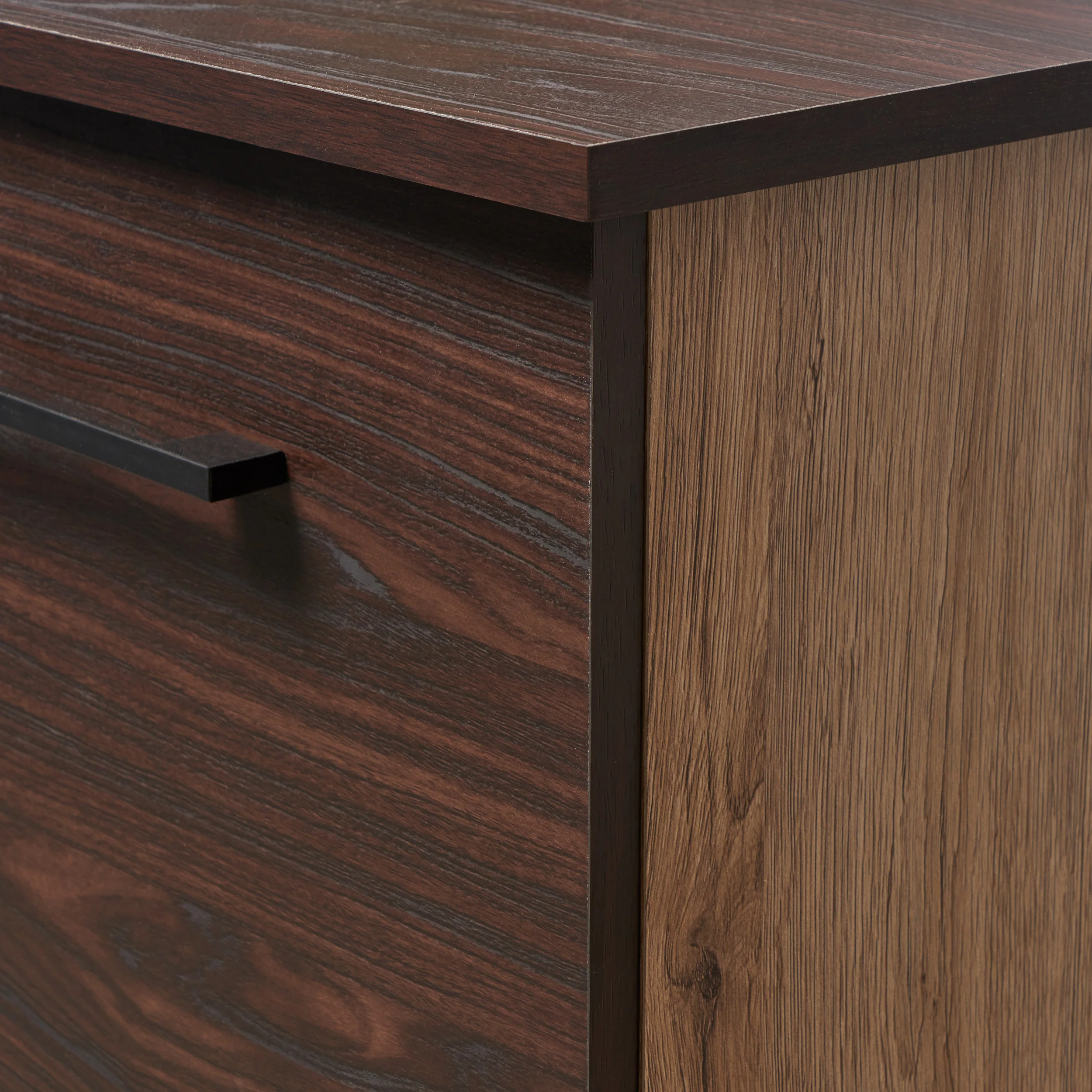 Willson Modern 3-Shelf Walnut Finished Faux Wood Cabinet with Oak Accent - furnishings