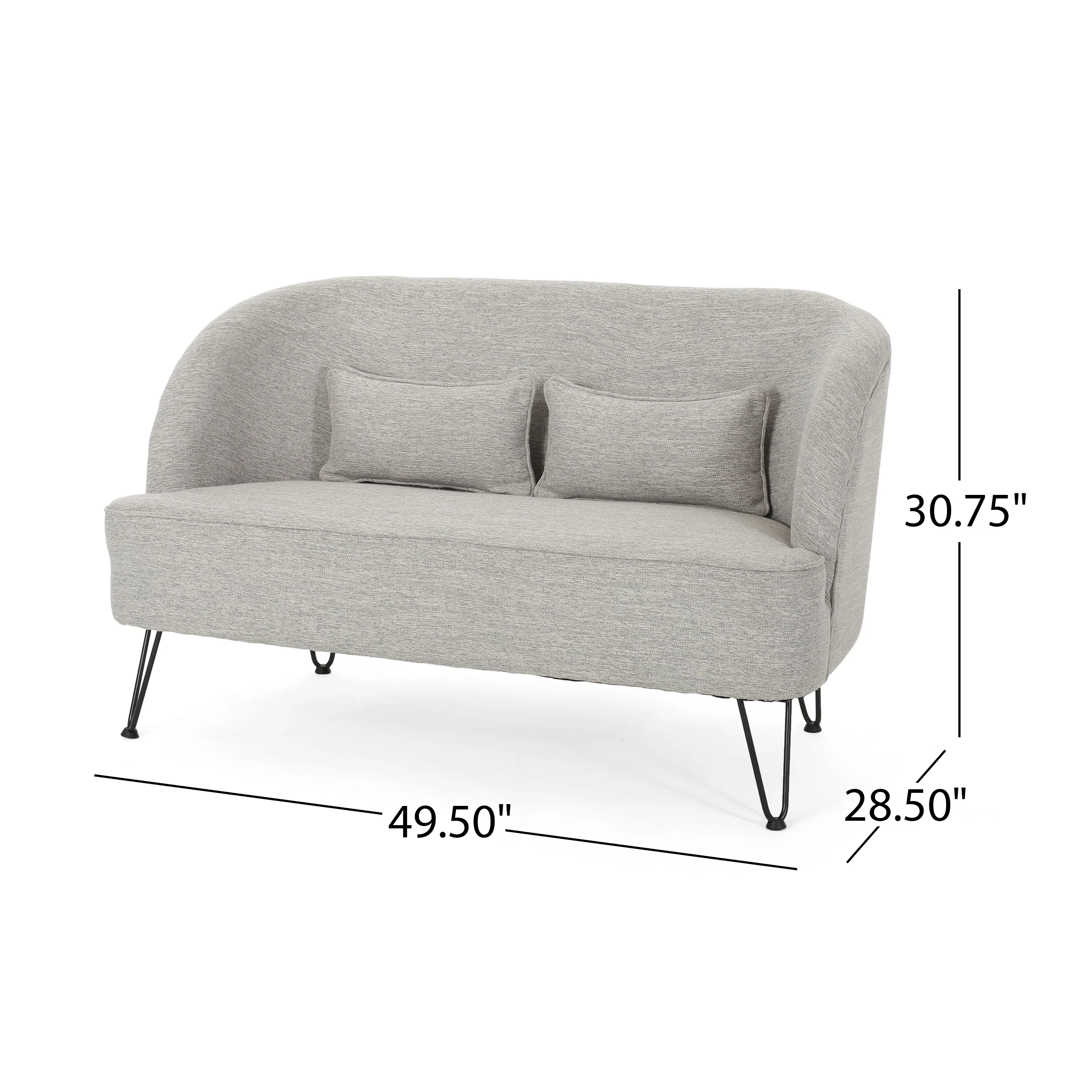 Jordan Modern Fabric Settee with Hairpin Legs - furnishings