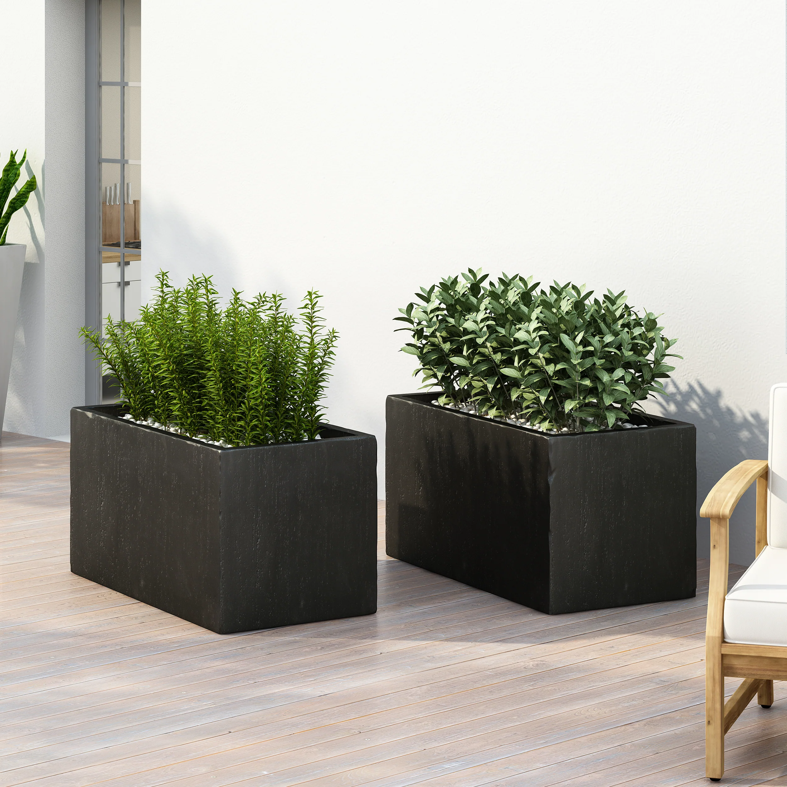 Fardeen Outdoor Modern Cast Stone Rectangular Planters (Set of 2) - furnishings