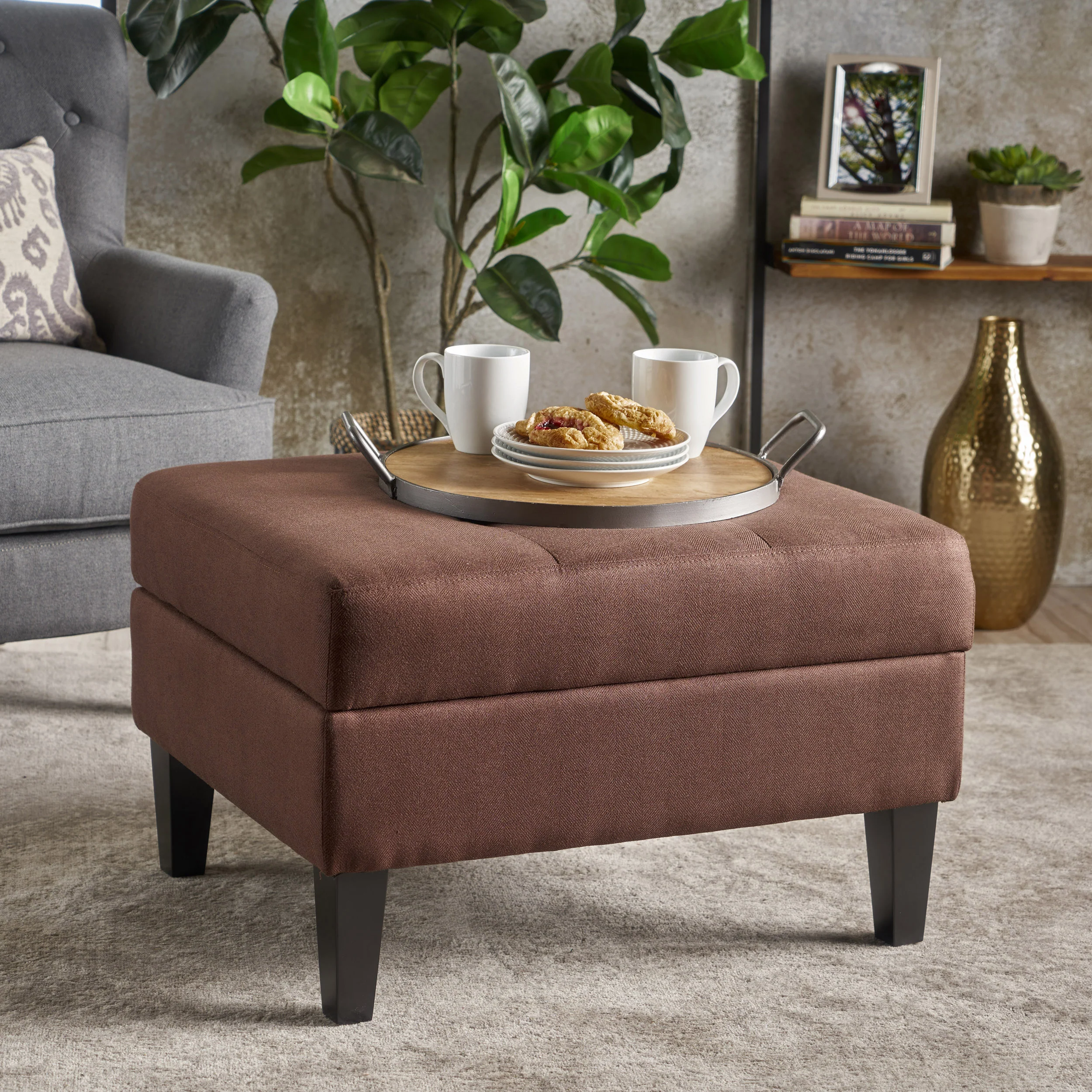 Zahra Contemporary Tufted Fabric Storage Ottoman - furnishings