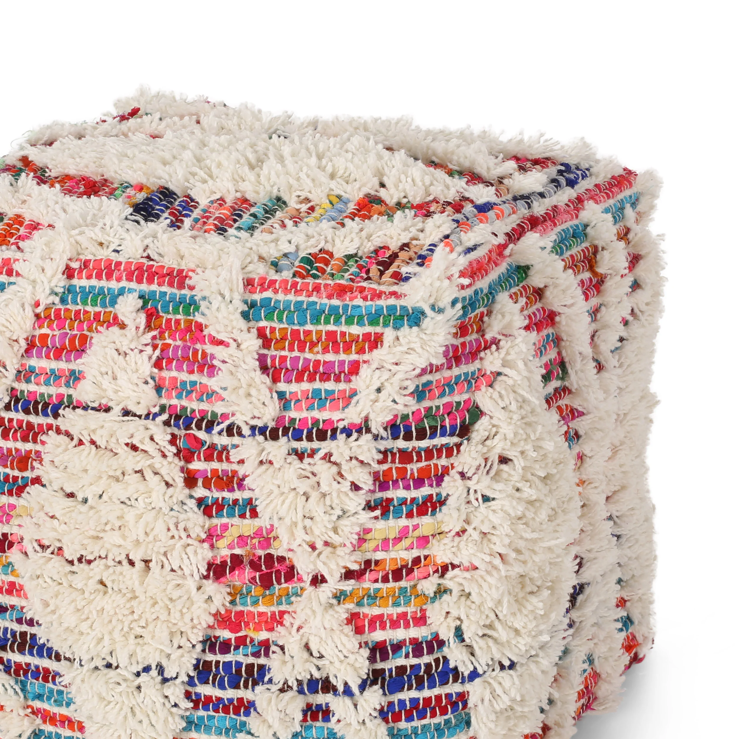 Etoney Boho Wool and Chindi Pouf - furnishings