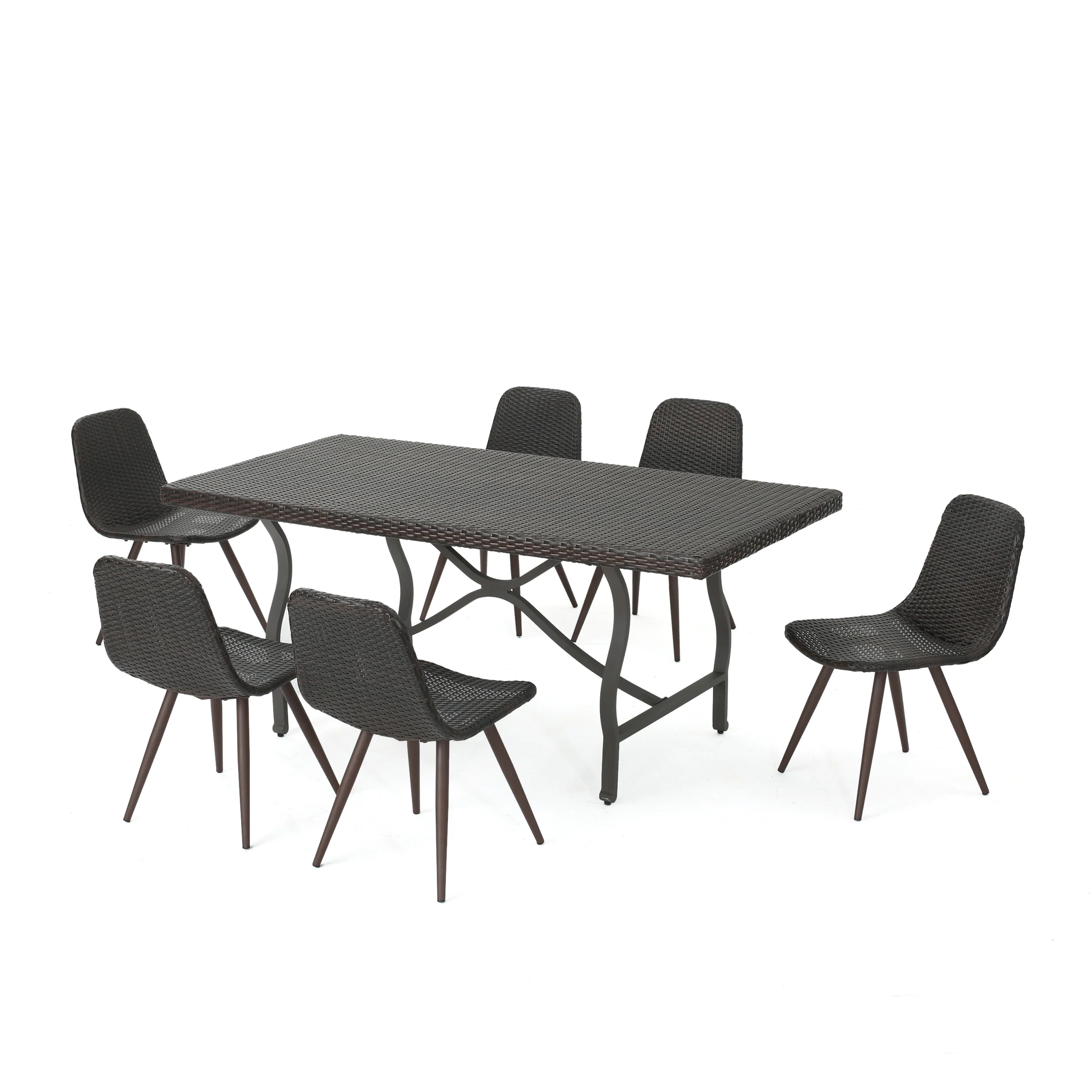 Nira Mid-Century Modern Outdoor 7-Piece Multi-Brown Wicker Dining Set - furnishings