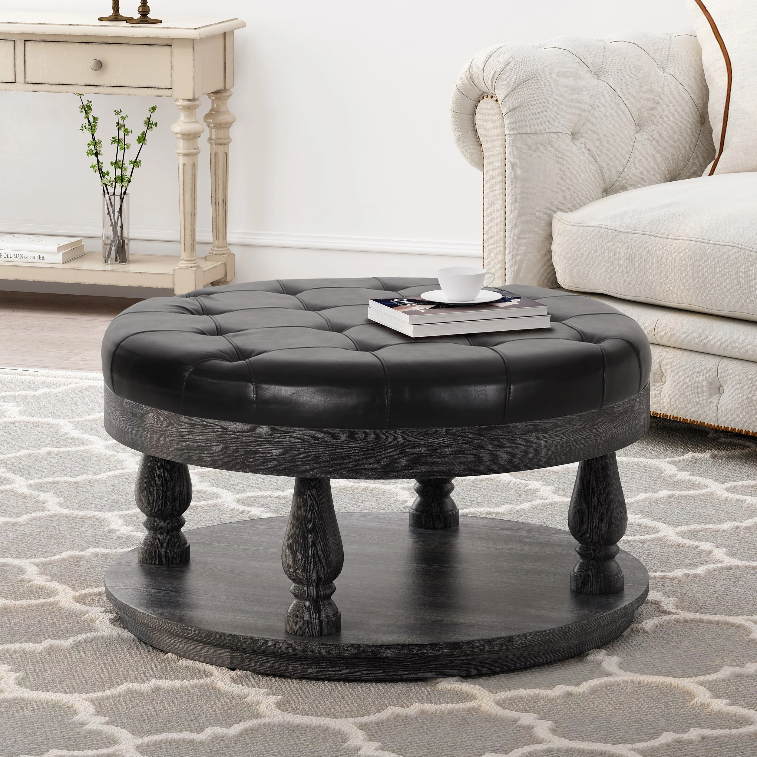 Andrue Contemporary Upholstered Round Ottoman - furnishings