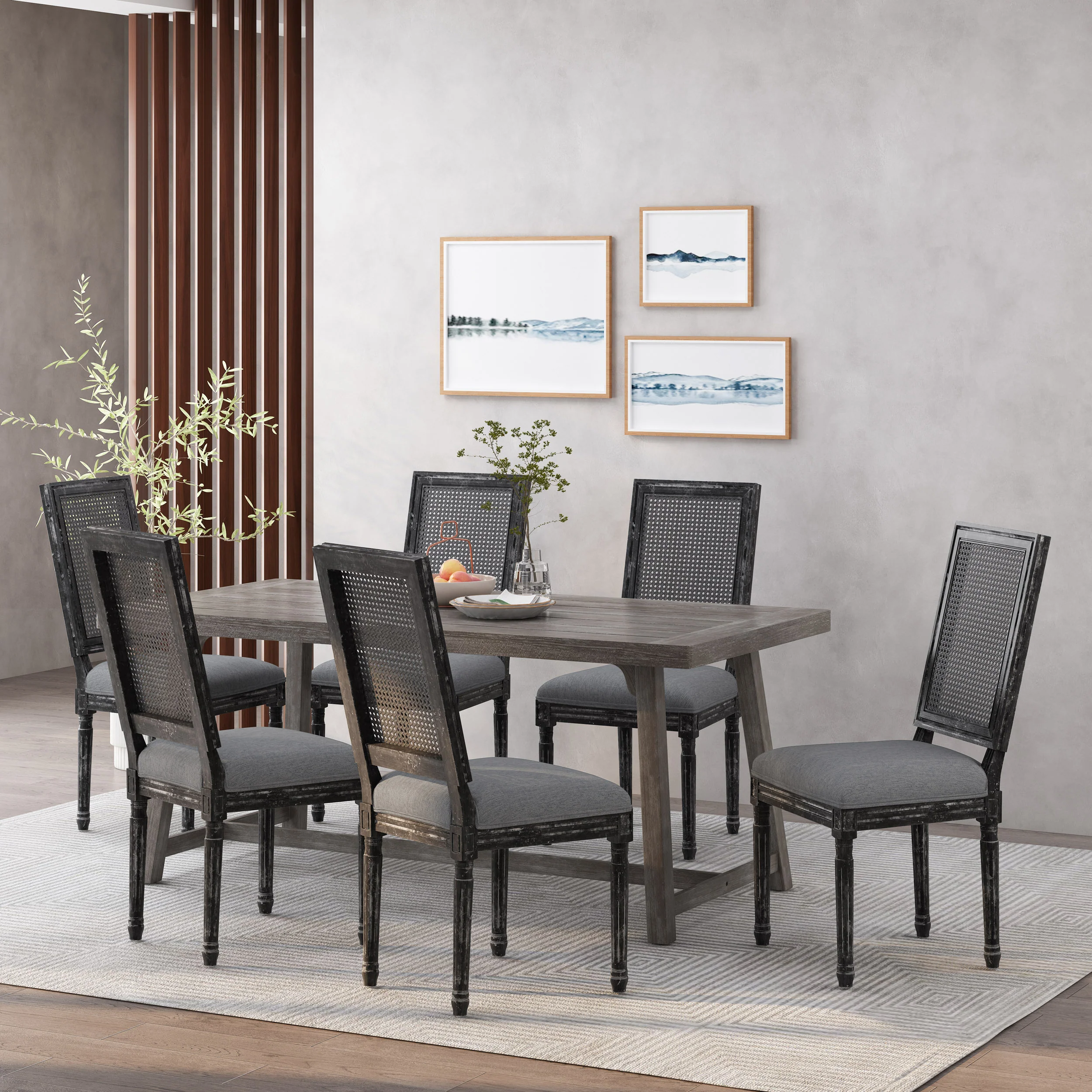 Brownell French Country Wood and Cane Upholstered Dining Chair (Set of 6) - furnishings