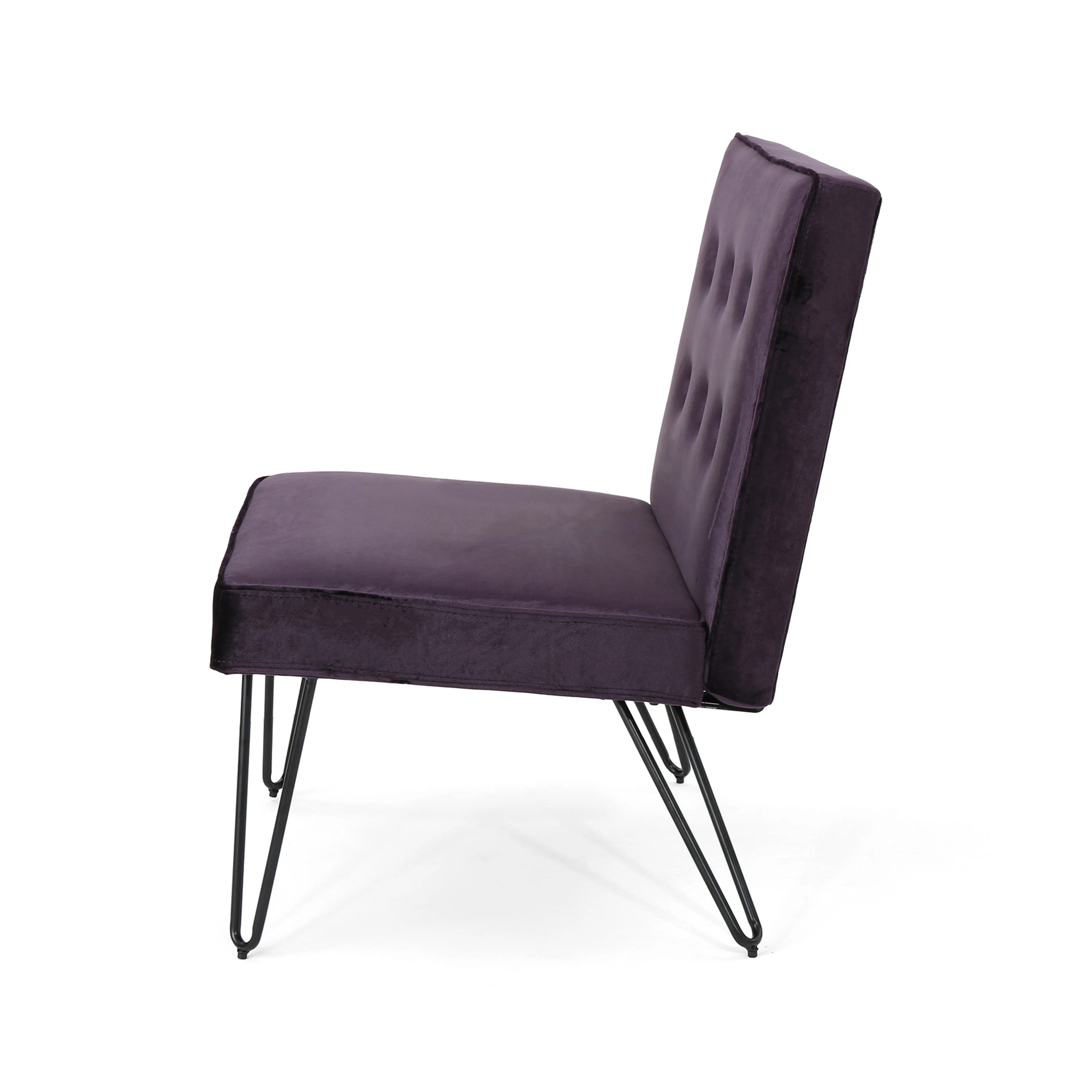 DuSoleil Modern Button Tufted Armless Velvet Accent Chair with Hairpin Legs - furnishings