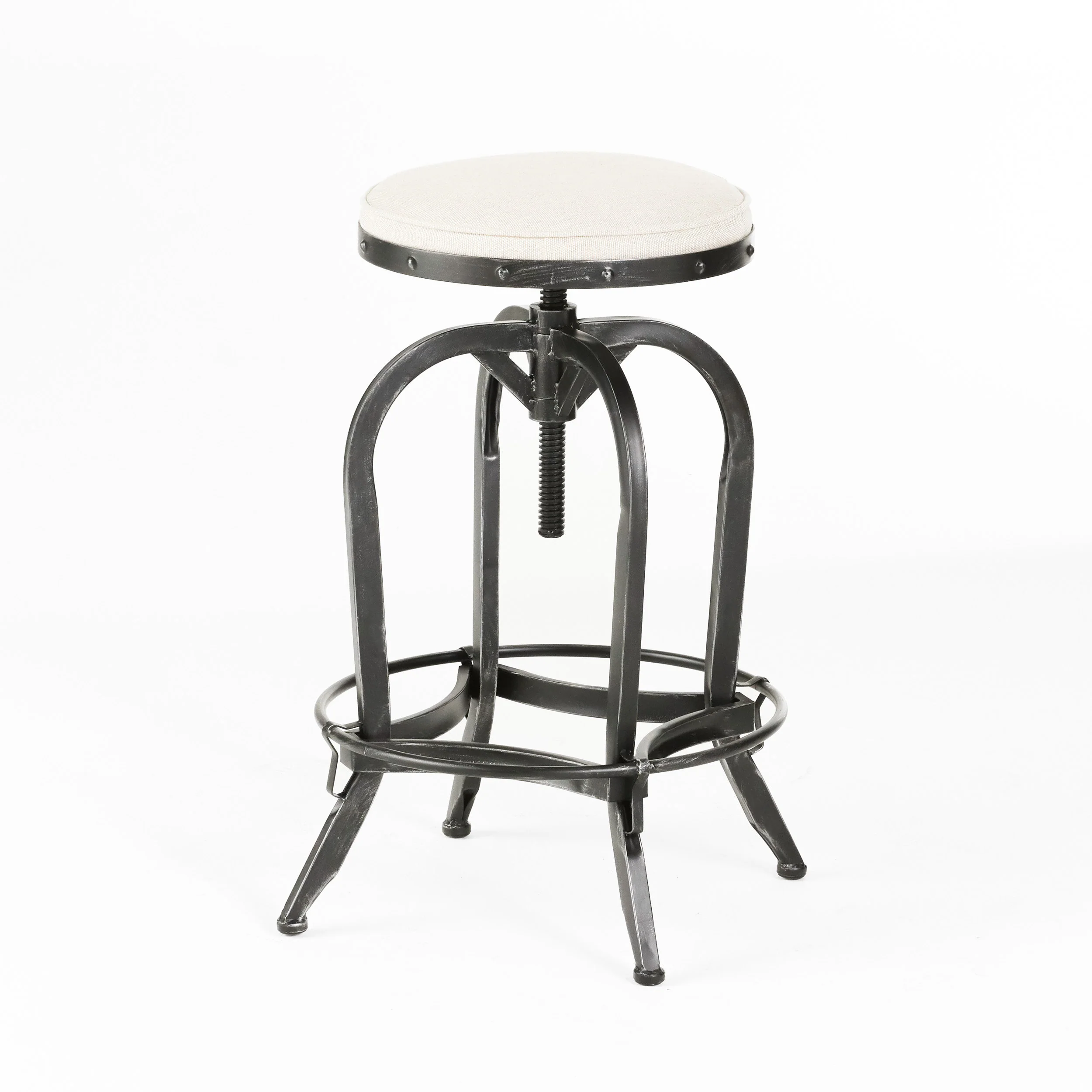 Brixton Industrial Design Adjustable Swivel Iron Bar Stool in Beige Linen - furnishings