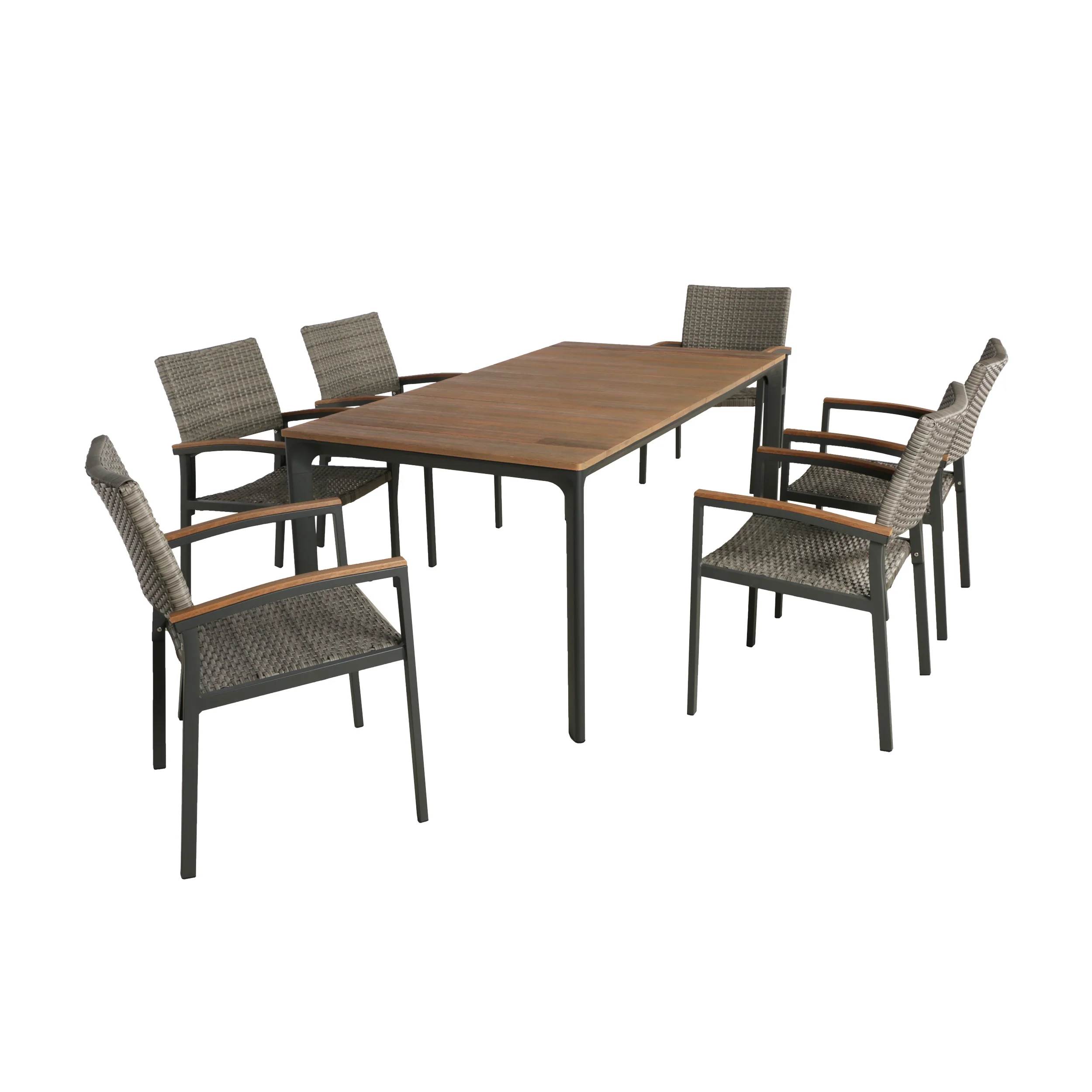 Huxley Outdoor Aluminum 7 Piece Dining Set with Wood Tabletop - furnishings
