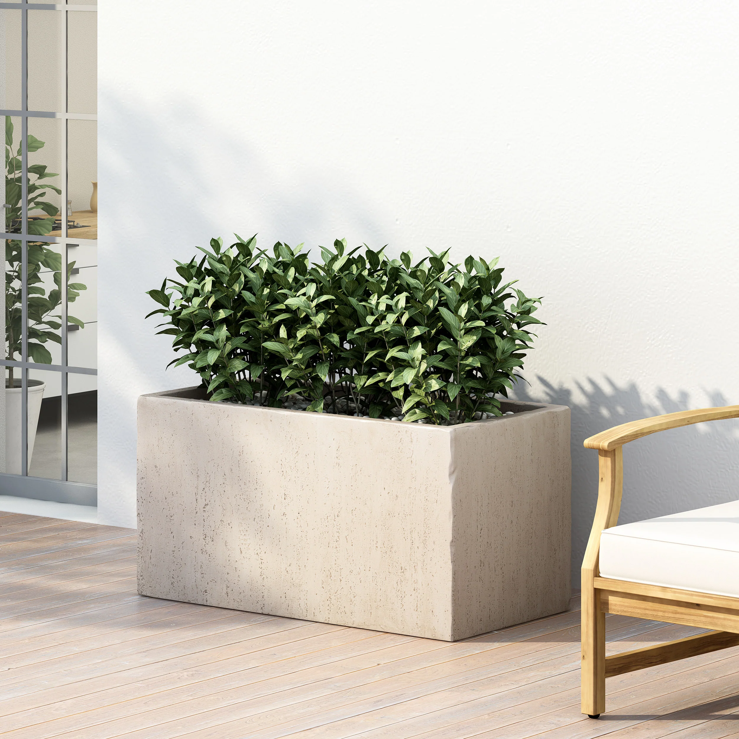 Fardeen Outdoor Modern Cast Stone Rectangular Planter - furnishings