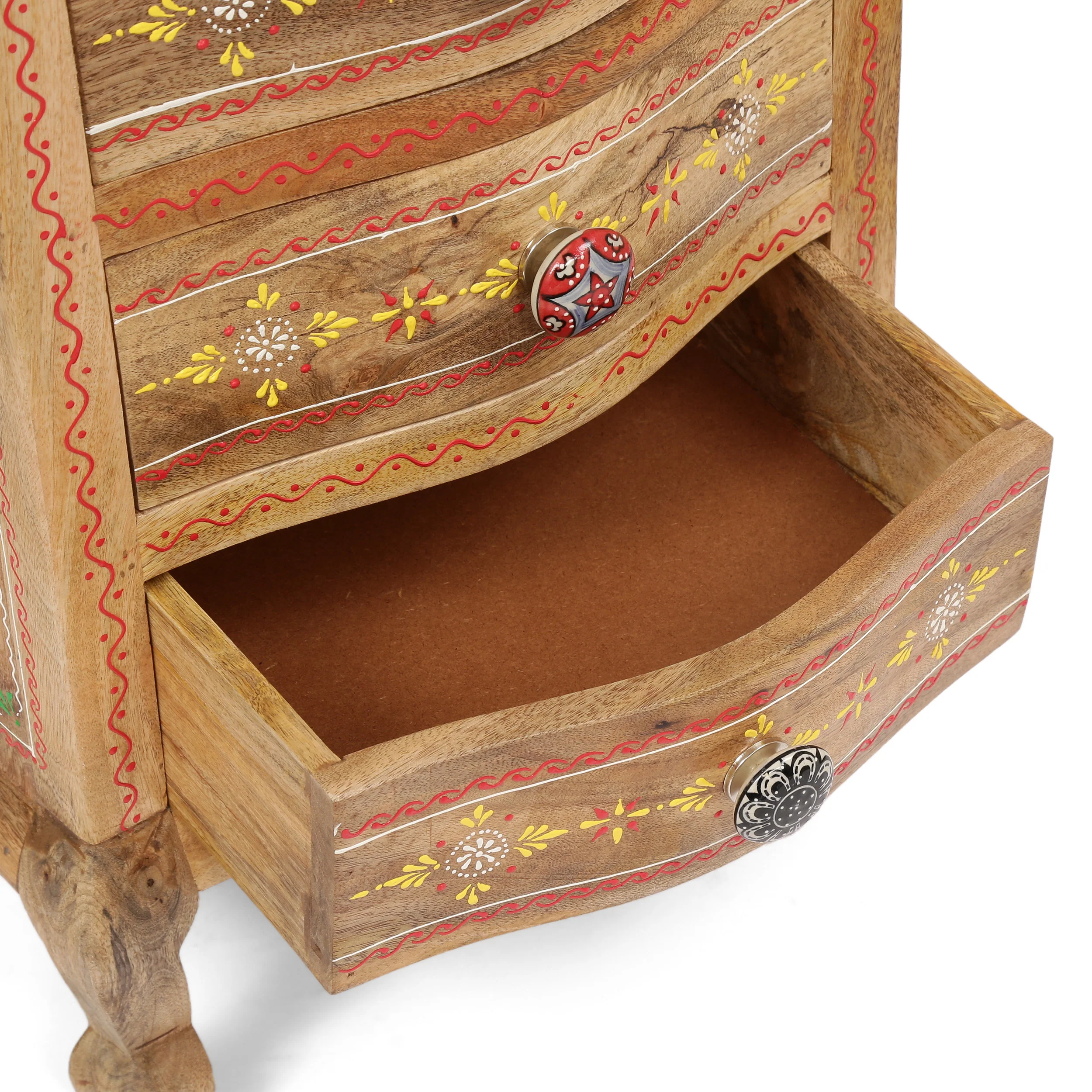 Valdosta Handcrafted Boho Mango Wood 3 Drawer Nightstand - furnishings