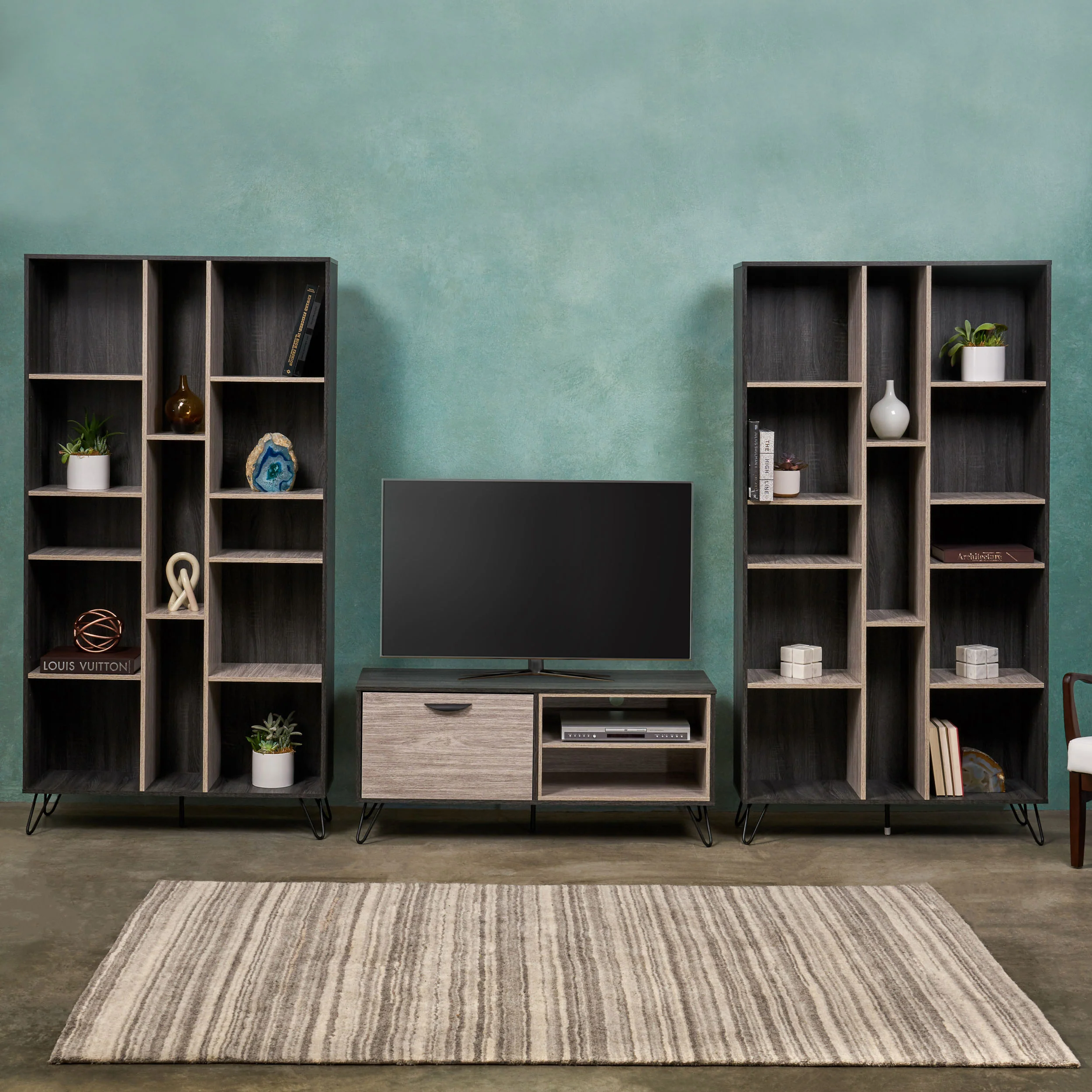 Esther Mid Century 3 Piece TV Stand & Bookcases Set - furnishings