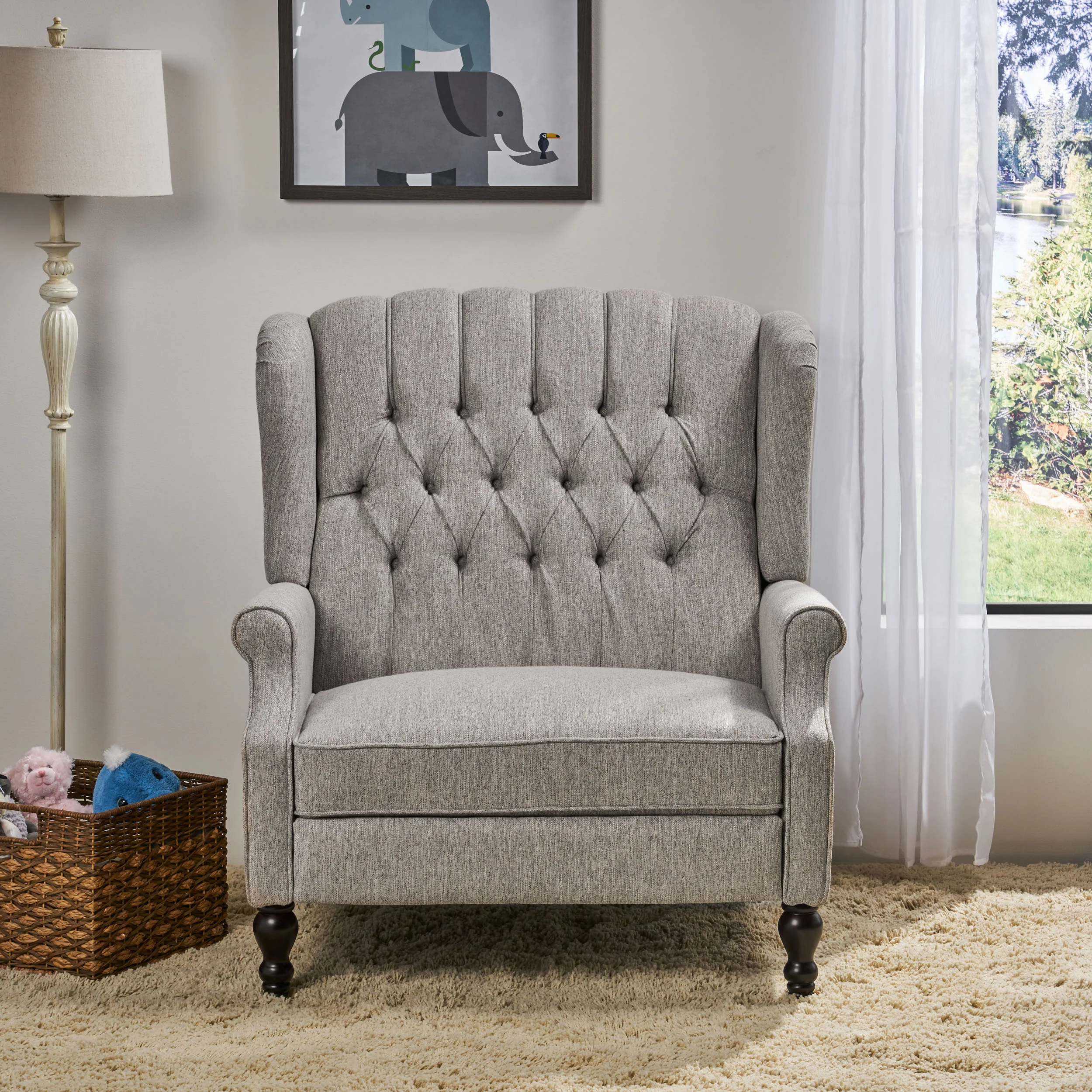 Salome Oversized Tufted Wingback Fabric Push Back Recliner - furnishings