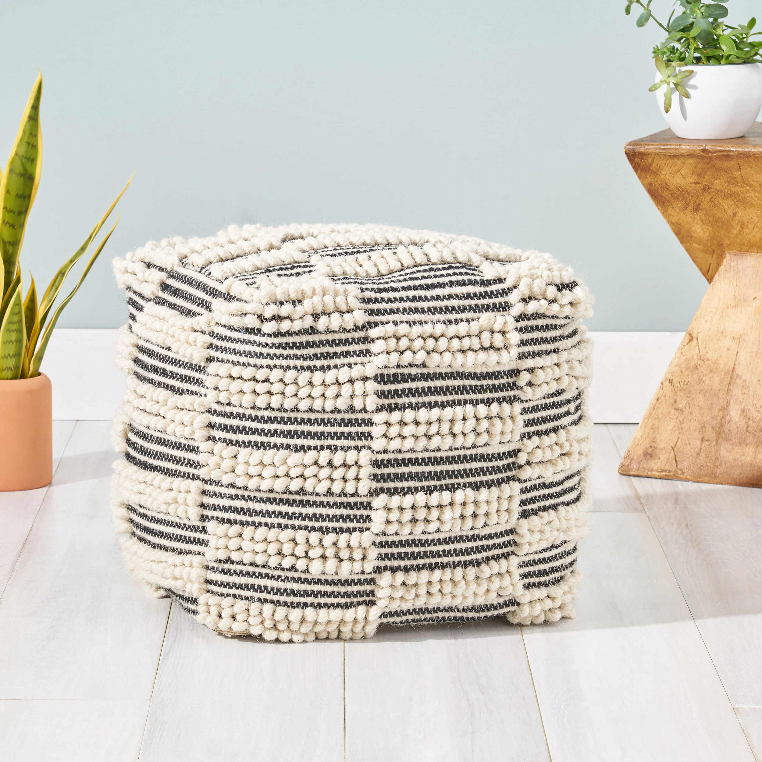 Taz Contemporary Handcrafted Fabric Cube Pouf - furnishings