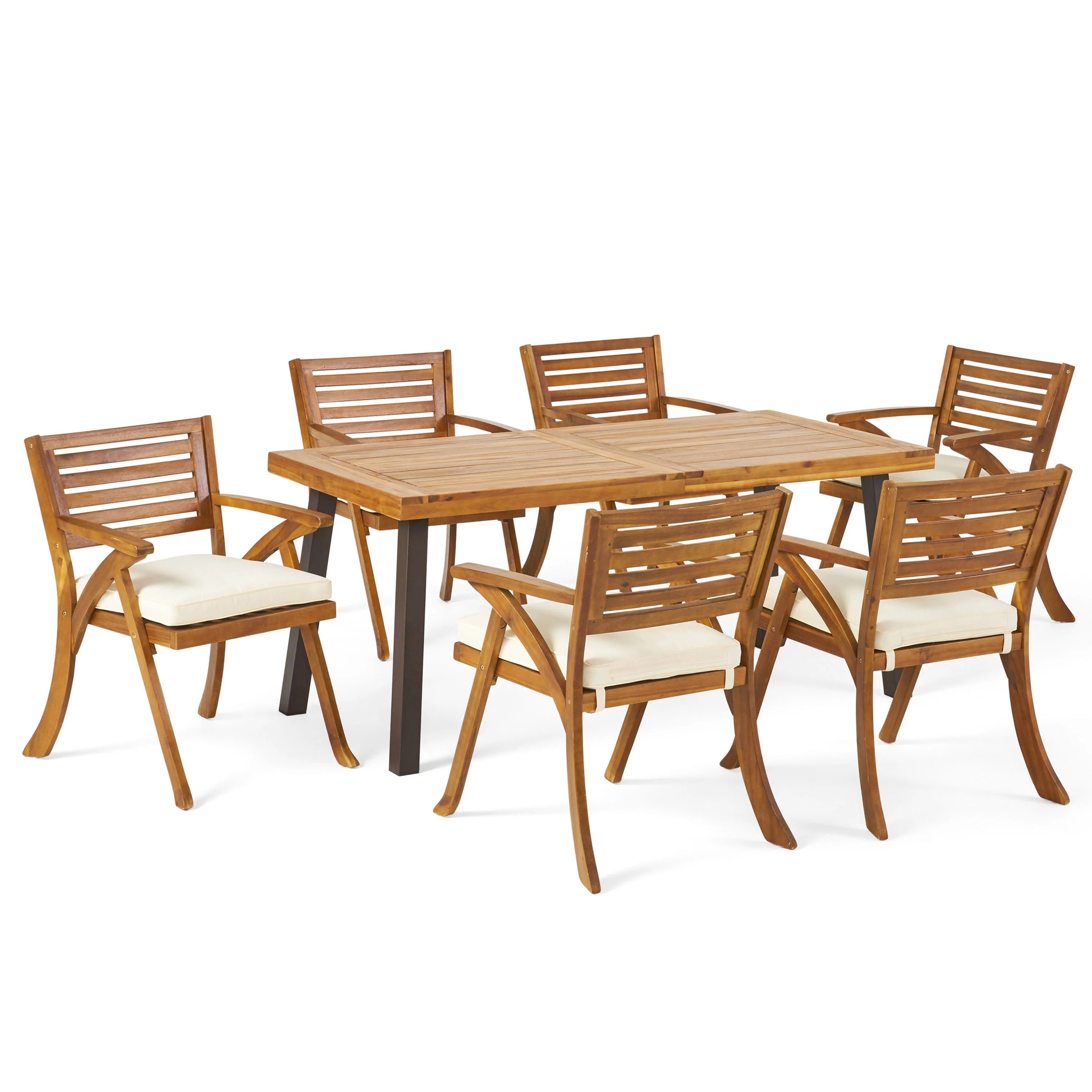 DeSoto 7 Piece Teak Finish Acacia Wood Patio Dining Set - furnishings