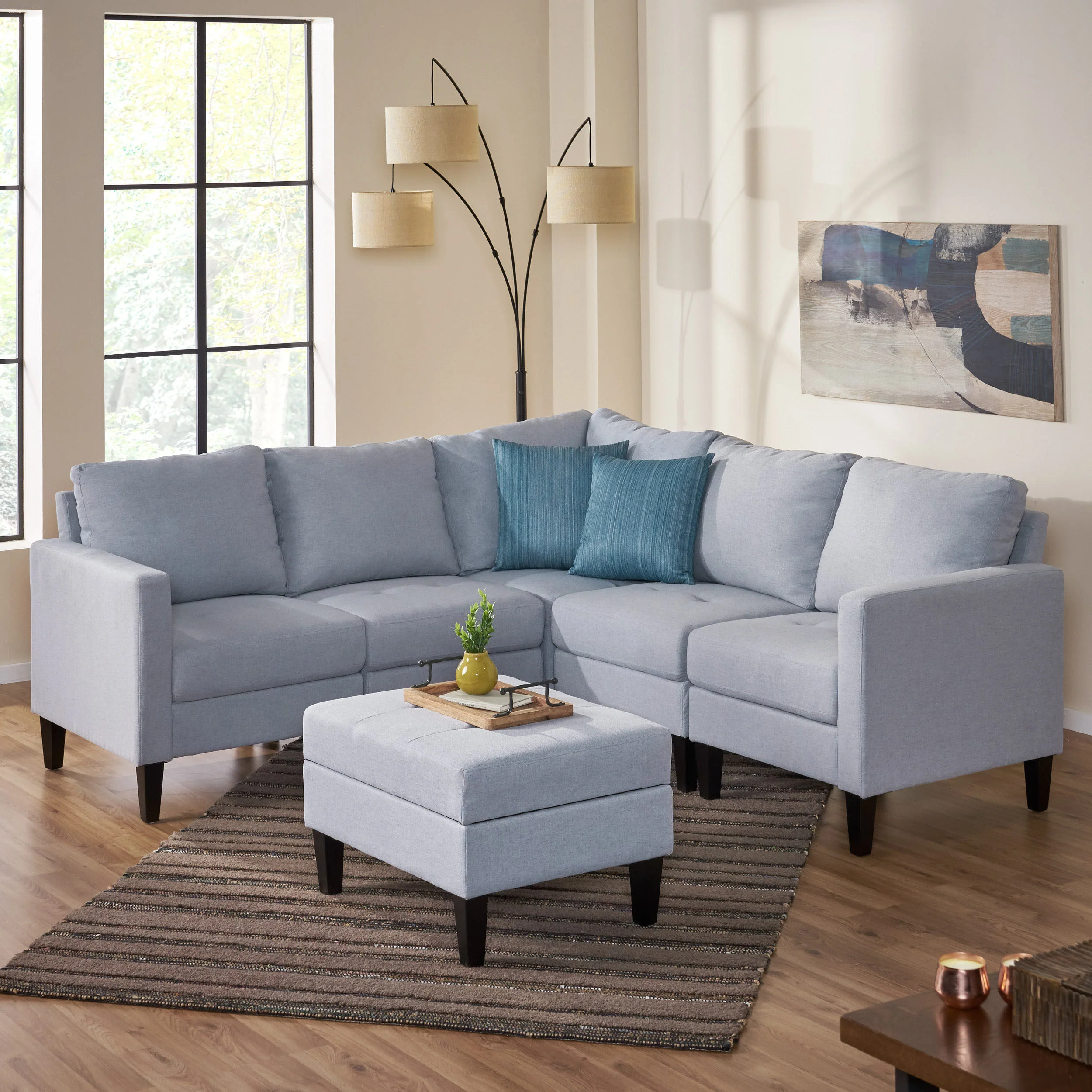 Bridger Fabric Sectional Couch with Storage Ottoman - furnishings