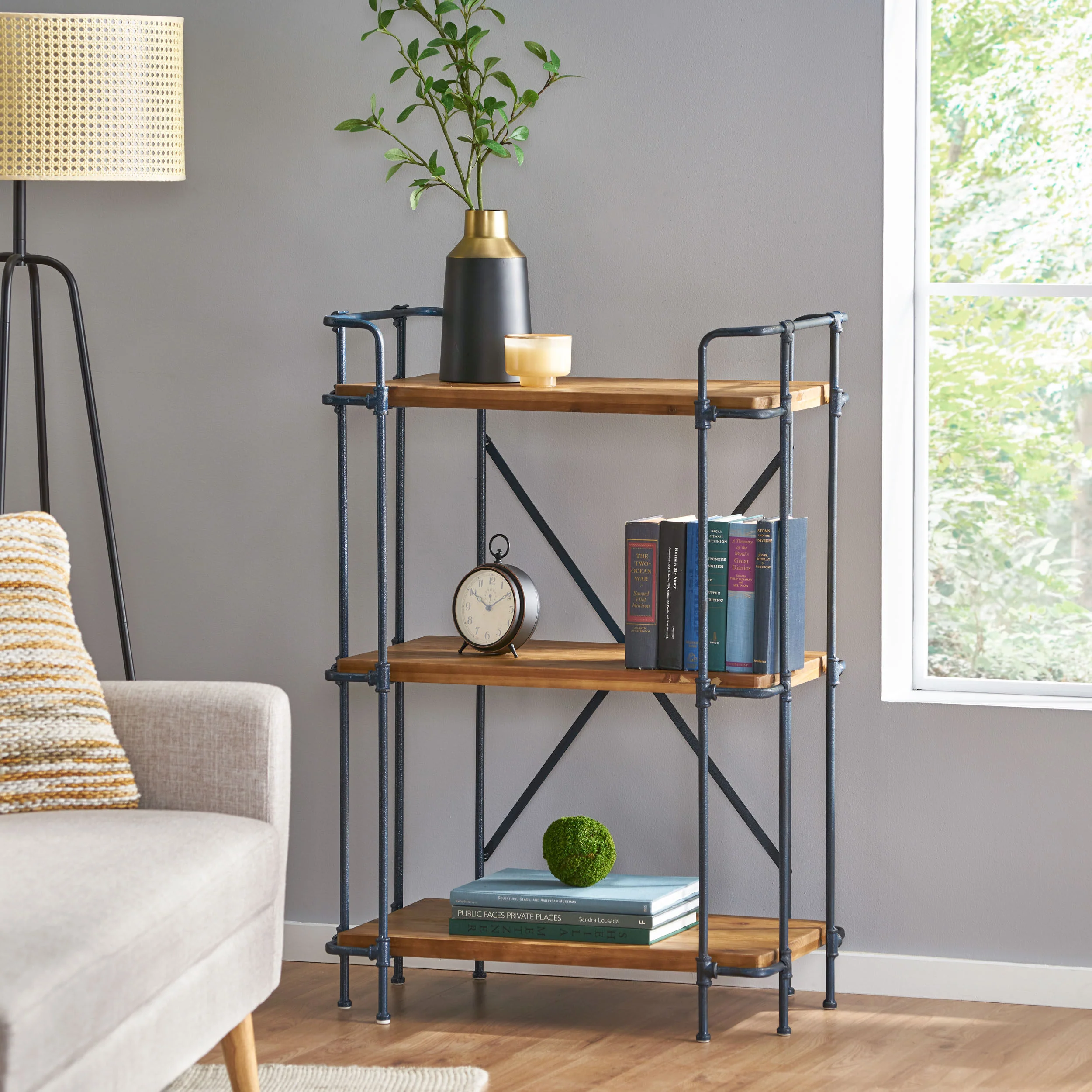 Mercia Industrial Pipe Design 3-Shelf Etagere Bookcase - furnishings
