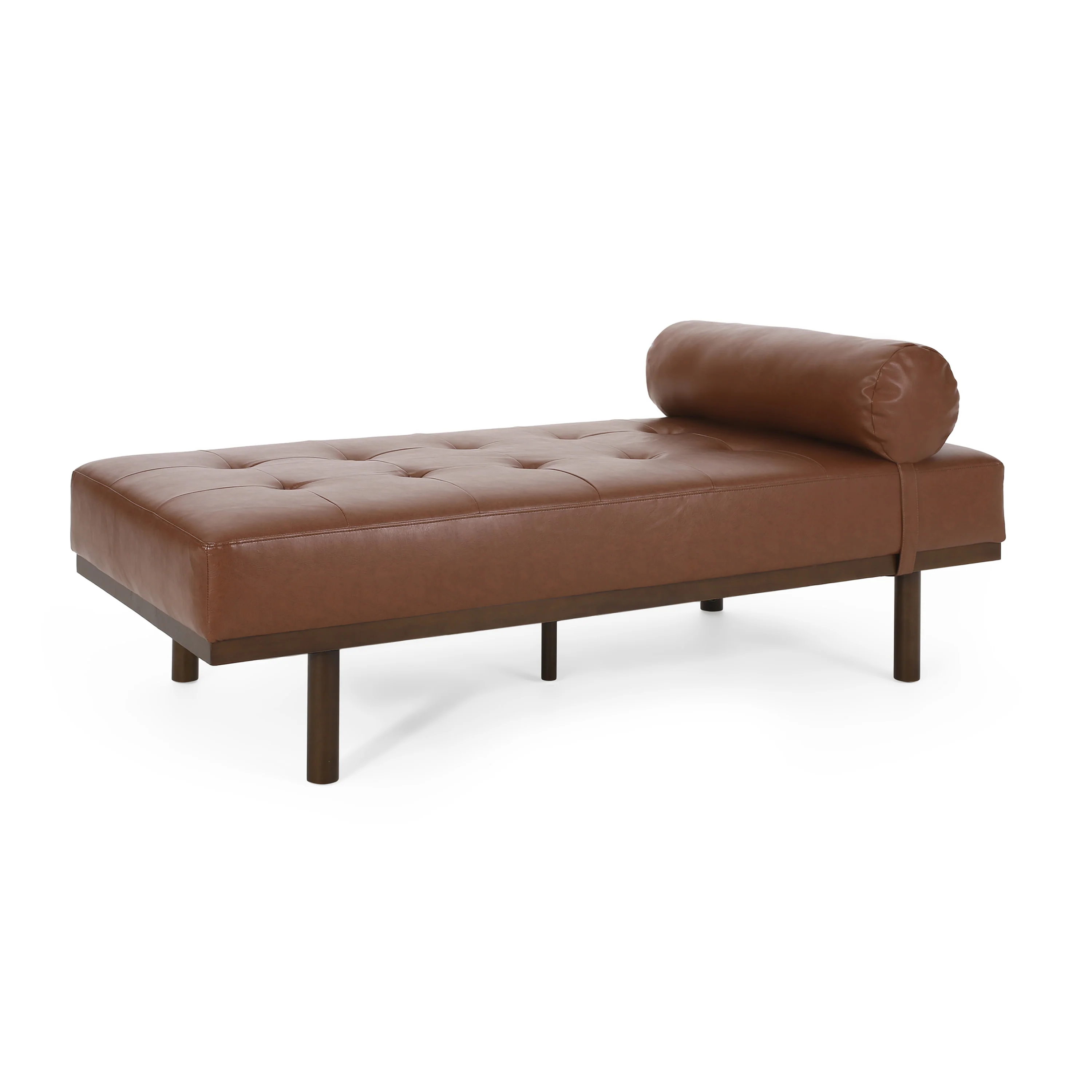 Elmore Mid Century Modern Faux Leather Tufted Chaise Lounge with Bolster Pillow - furnishings