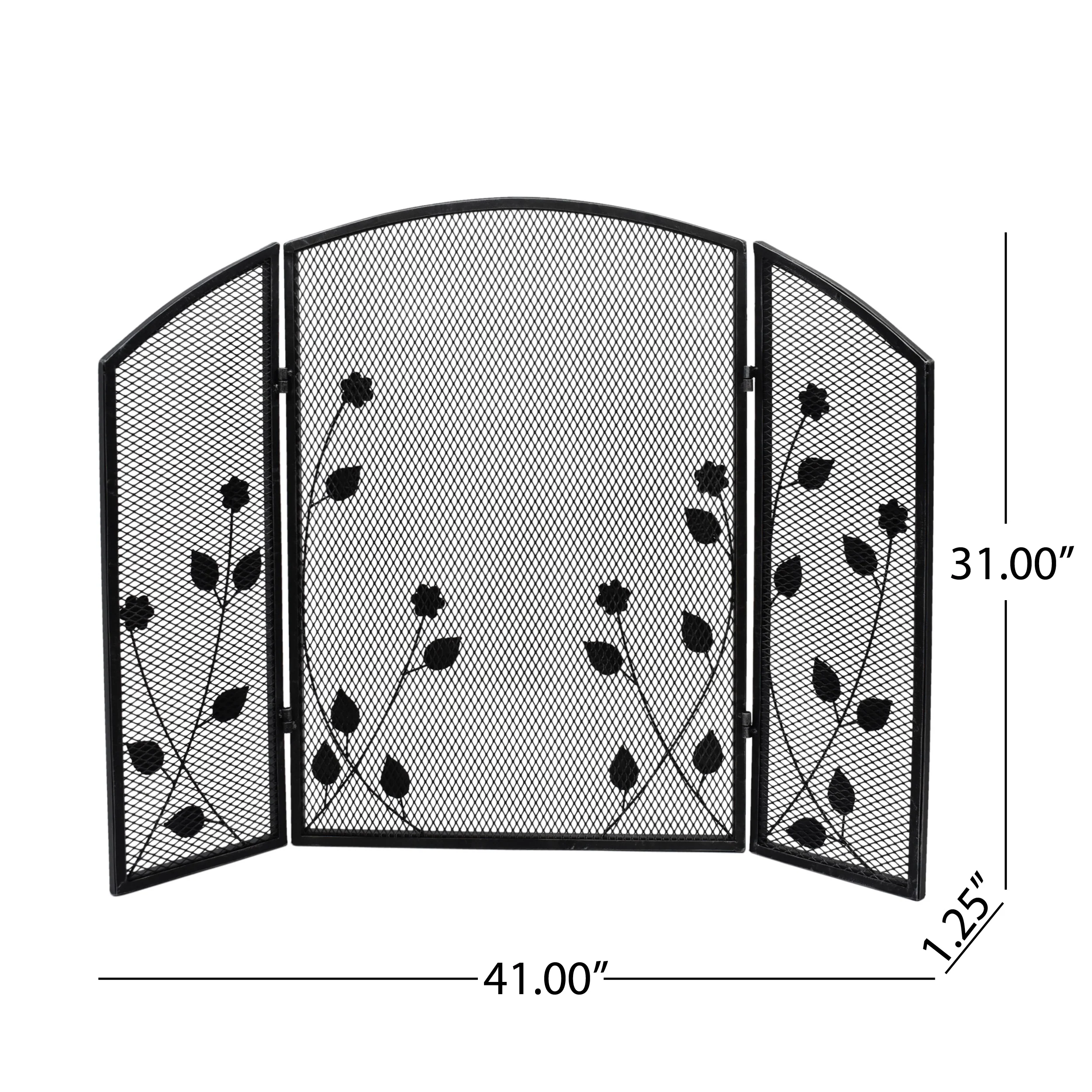 Jenna Modern Iron Firescreen with Leaf Accents - furnishings