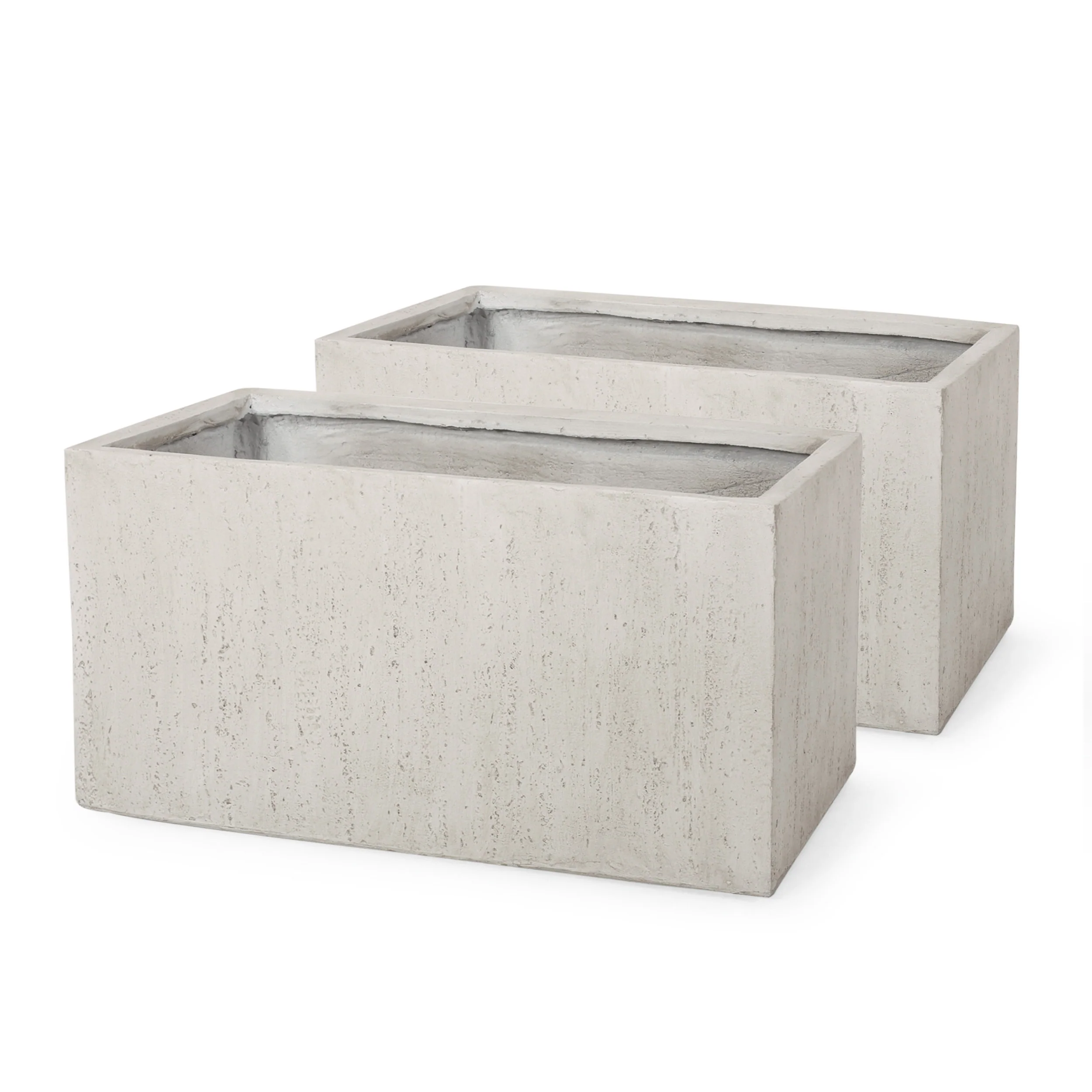 Fardeen Outdoor Modern Cast Stone Rectangular Planters (Set of 2) - furnishings
