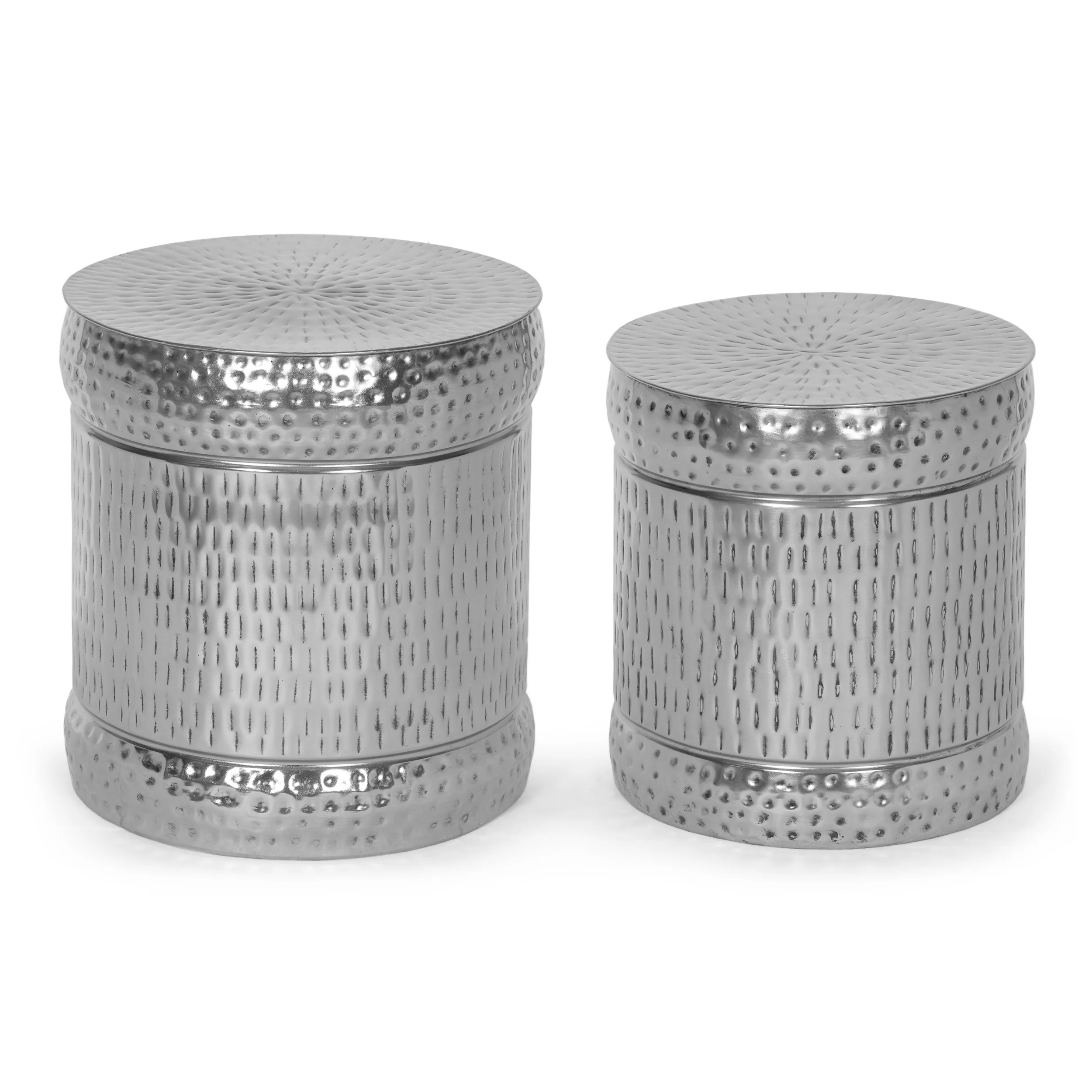 Ralph Modern Handcrafted Textured Iron Side Tables, Set of 2, Nickel Antique - furnishings