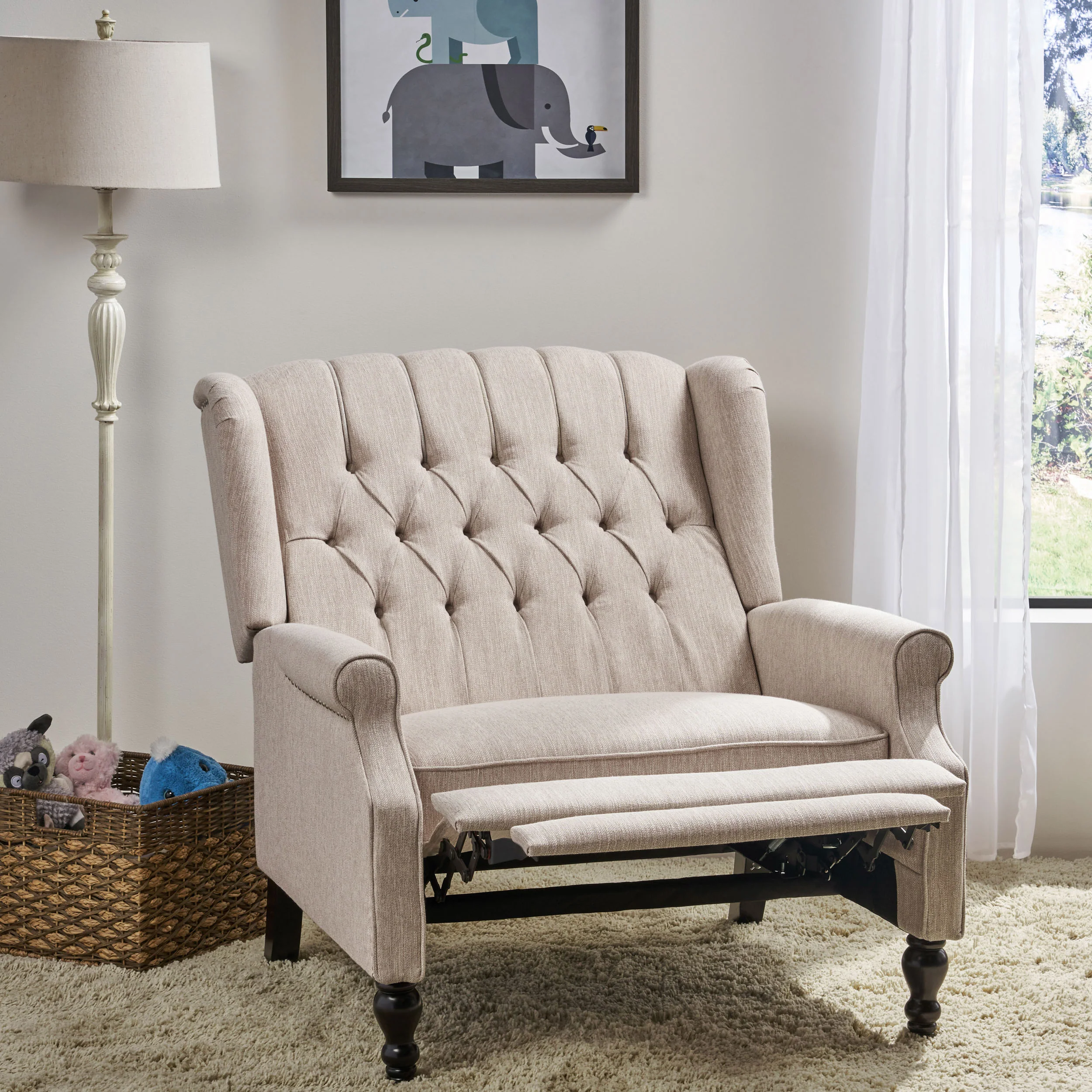 Salome Oversized Tufted Wingback Fabric Push Back Recliner - furnishings
