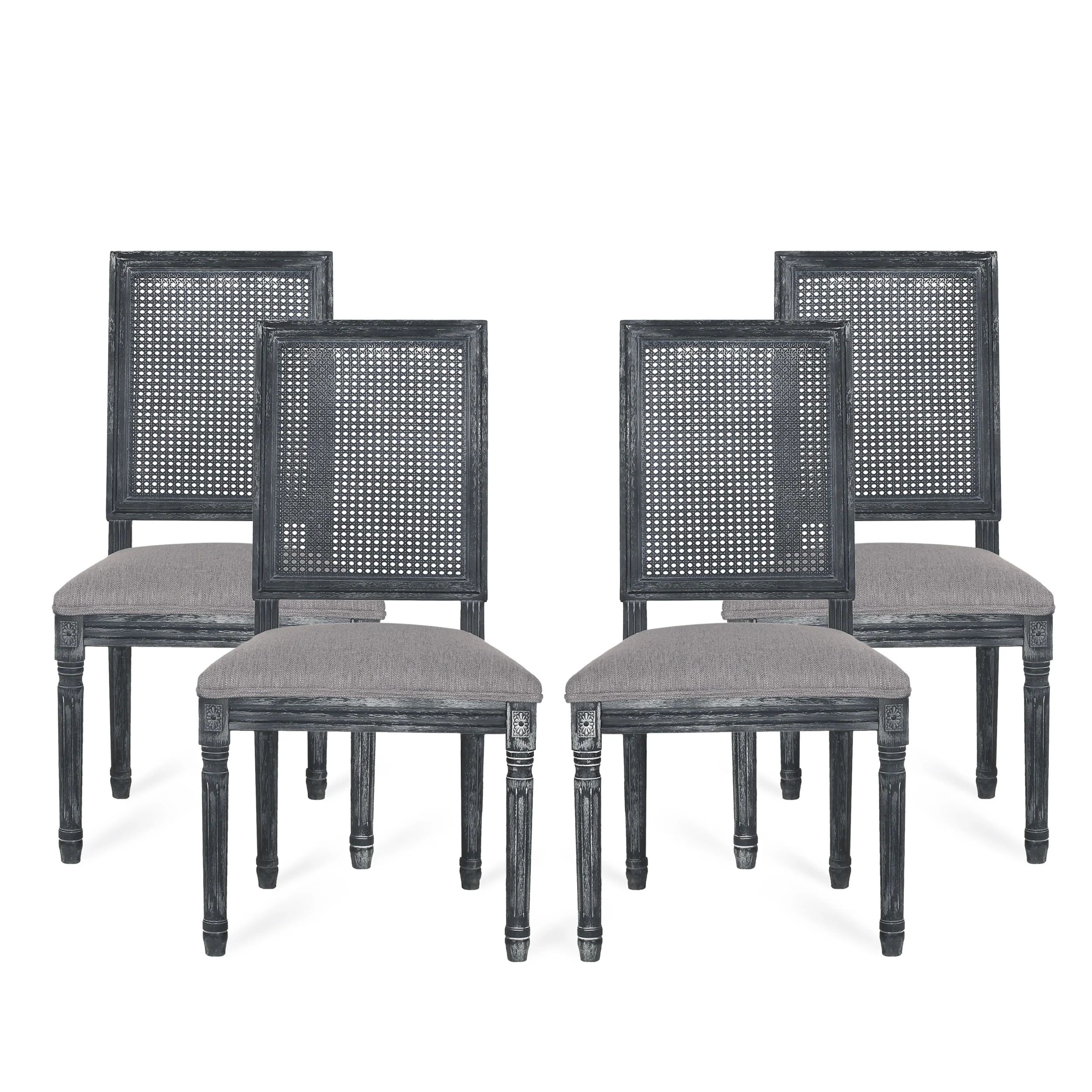 Brownell French Country Wood and Cane Upholstered Dining Chair, Set of 4 - furnishings