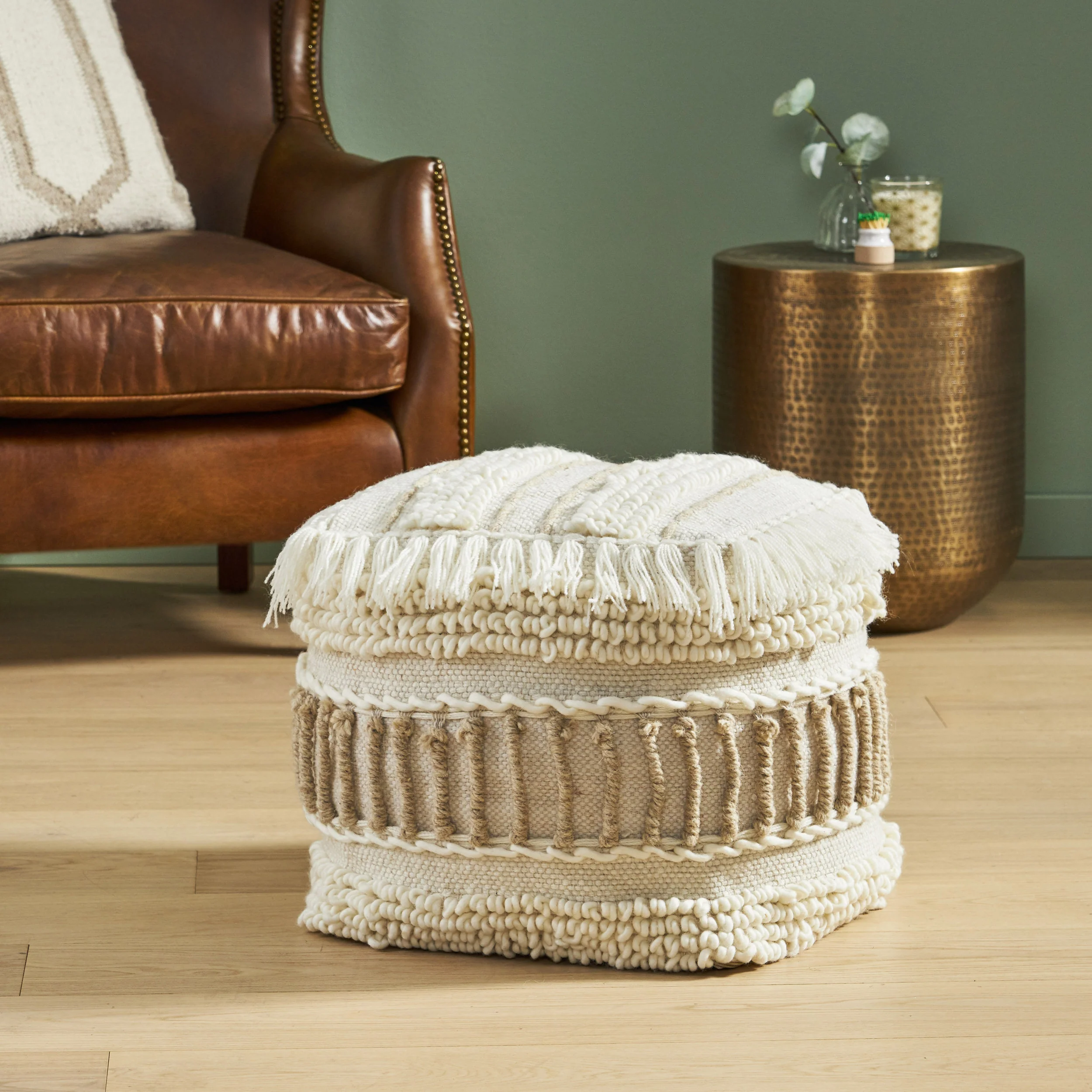 Roth Boho Handcrafted Fabric Cube Pouf - furnishings