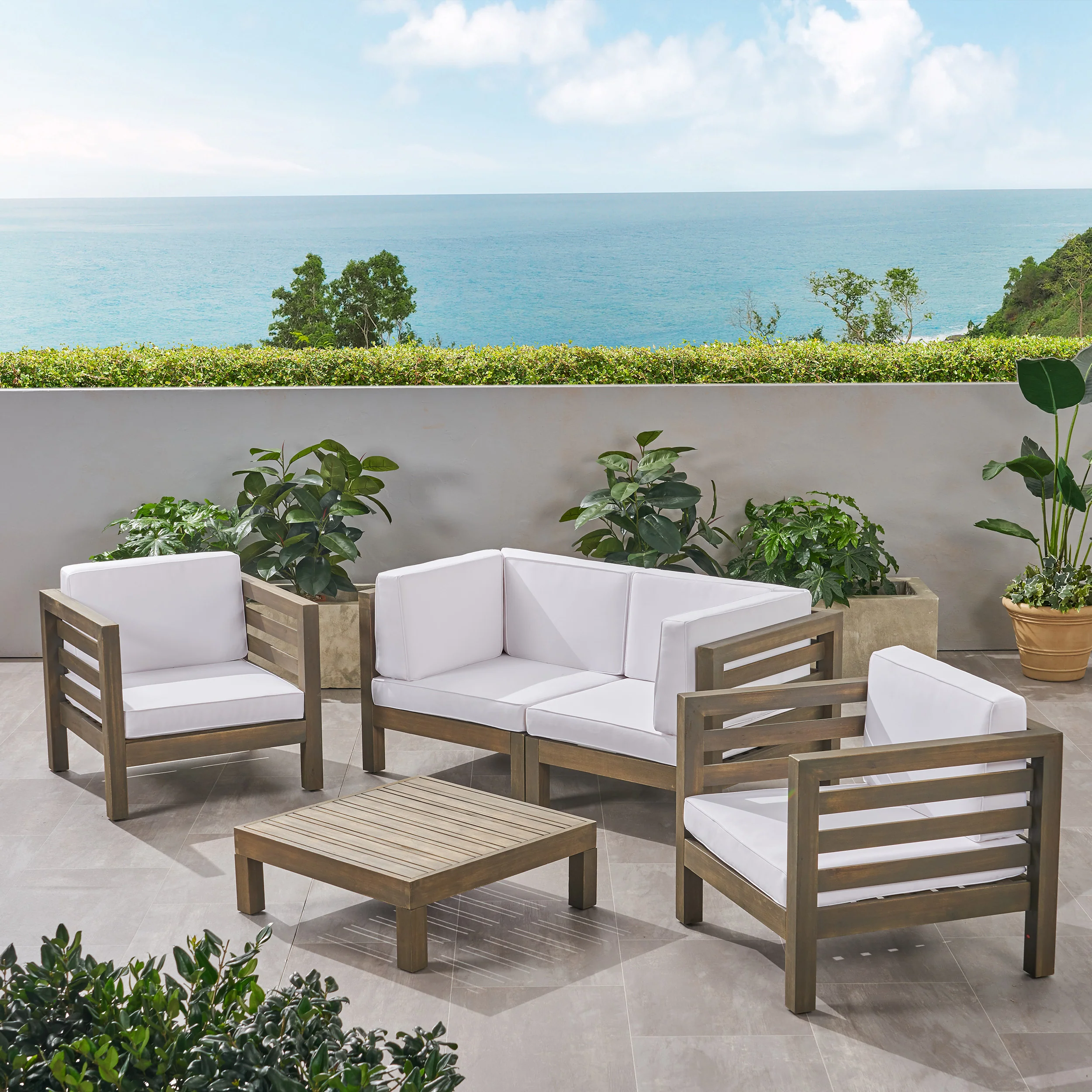 Emma Outdoor 4 Seater Acacia Wood Loveseat Chat Set - furnishings