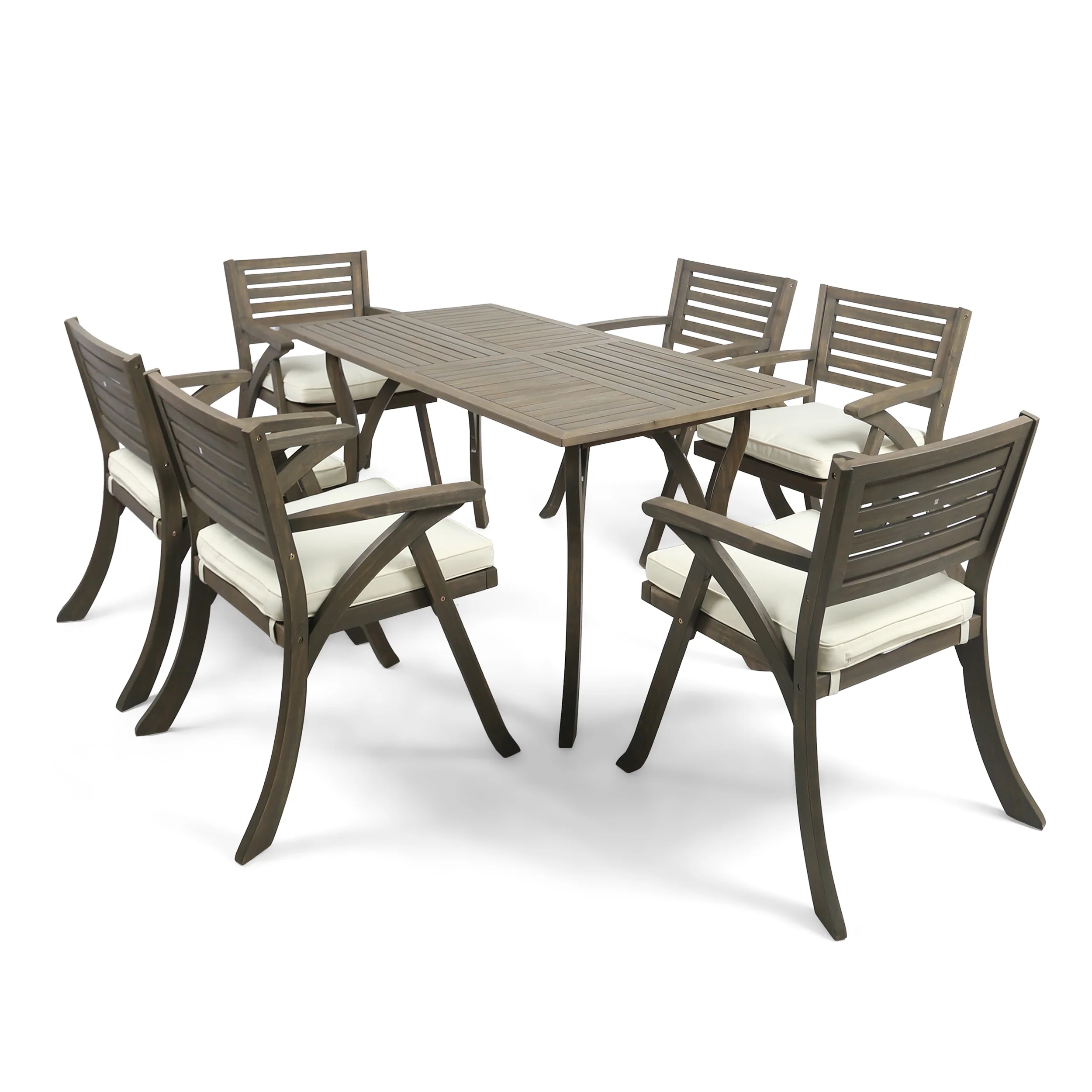 Baia Outdoor 7 Piece Weathered Gray Wood Dining Set - furnishings