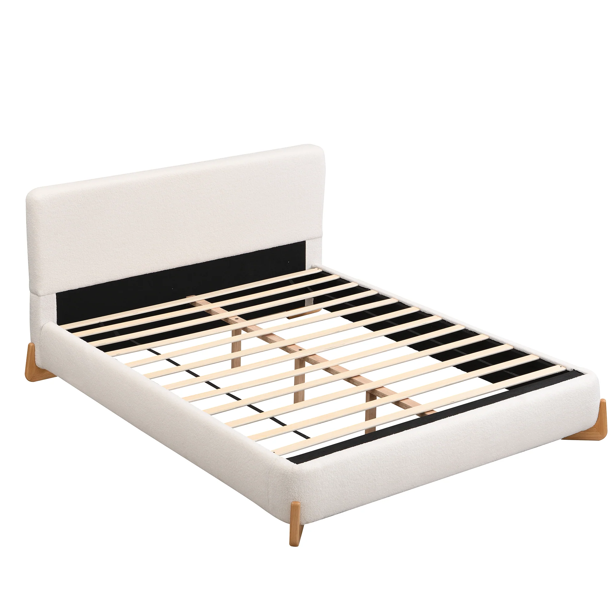 Eryndor Modern Upholstered Boucle Platform Bed with Headboard, Wood - furnishings