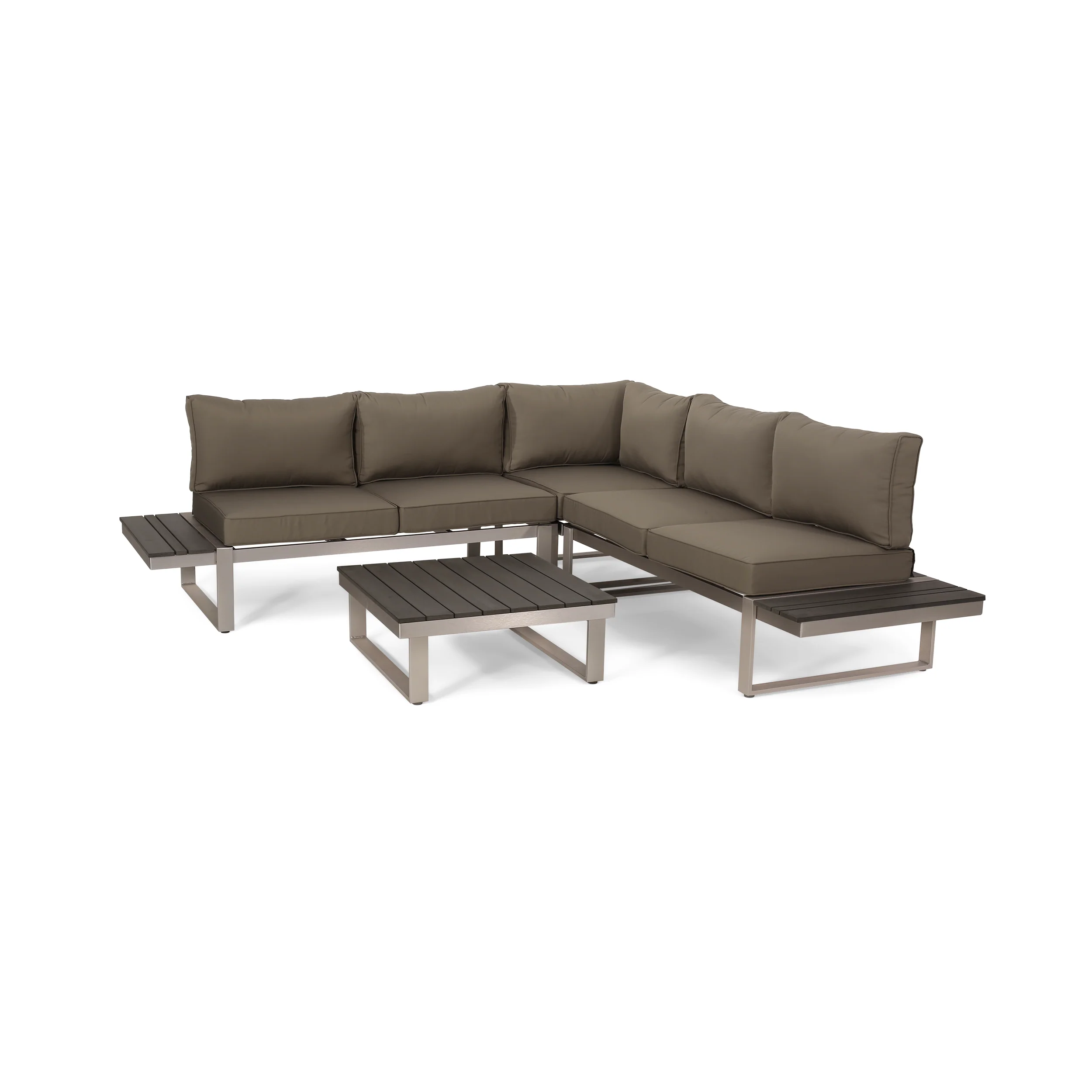Johana Outdoor Aluminum V-Shaped 5 Seater Sofa Set with Cushions - furnishings