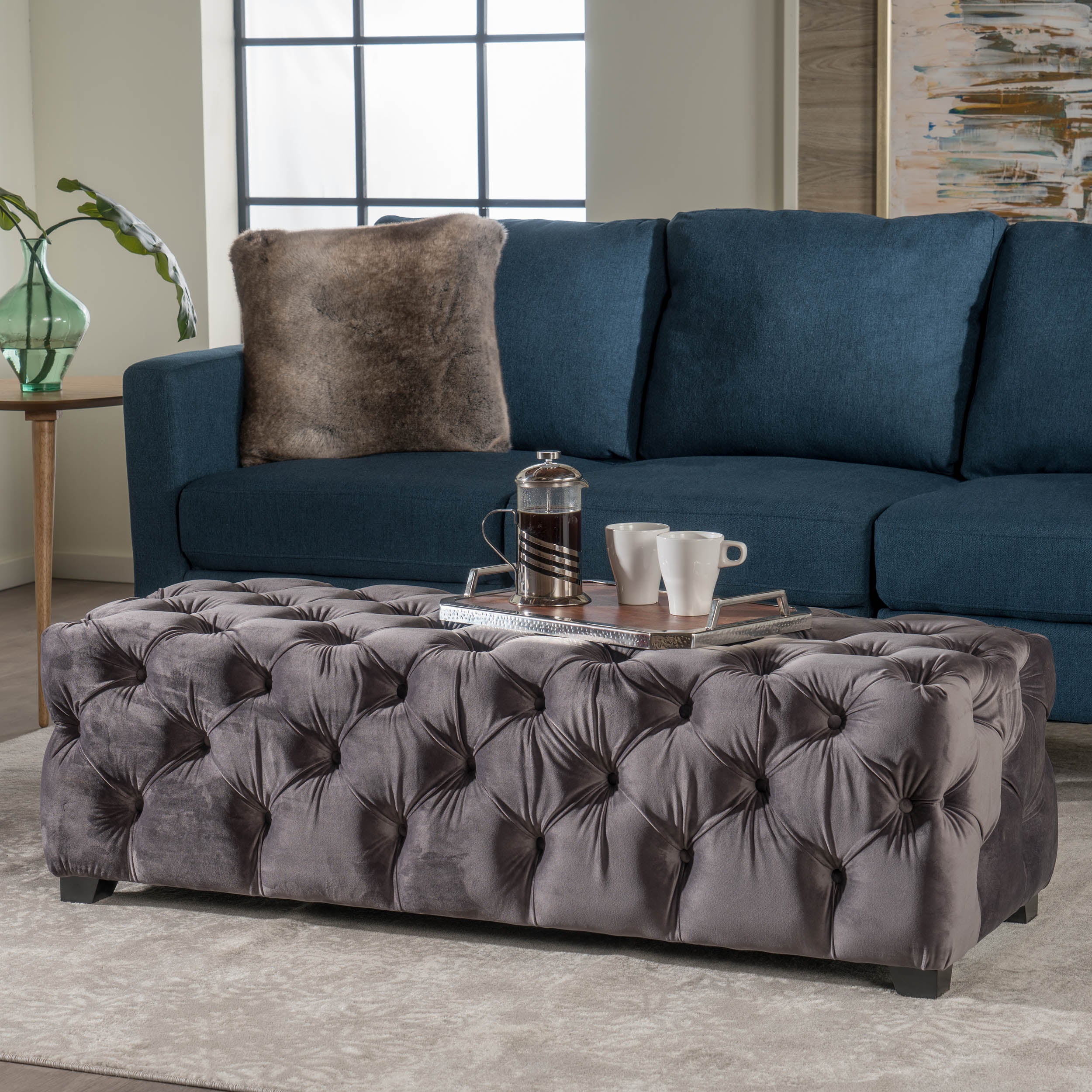 Provence Modern Glam Tufted Velvet Ottoman Bench - furnishings