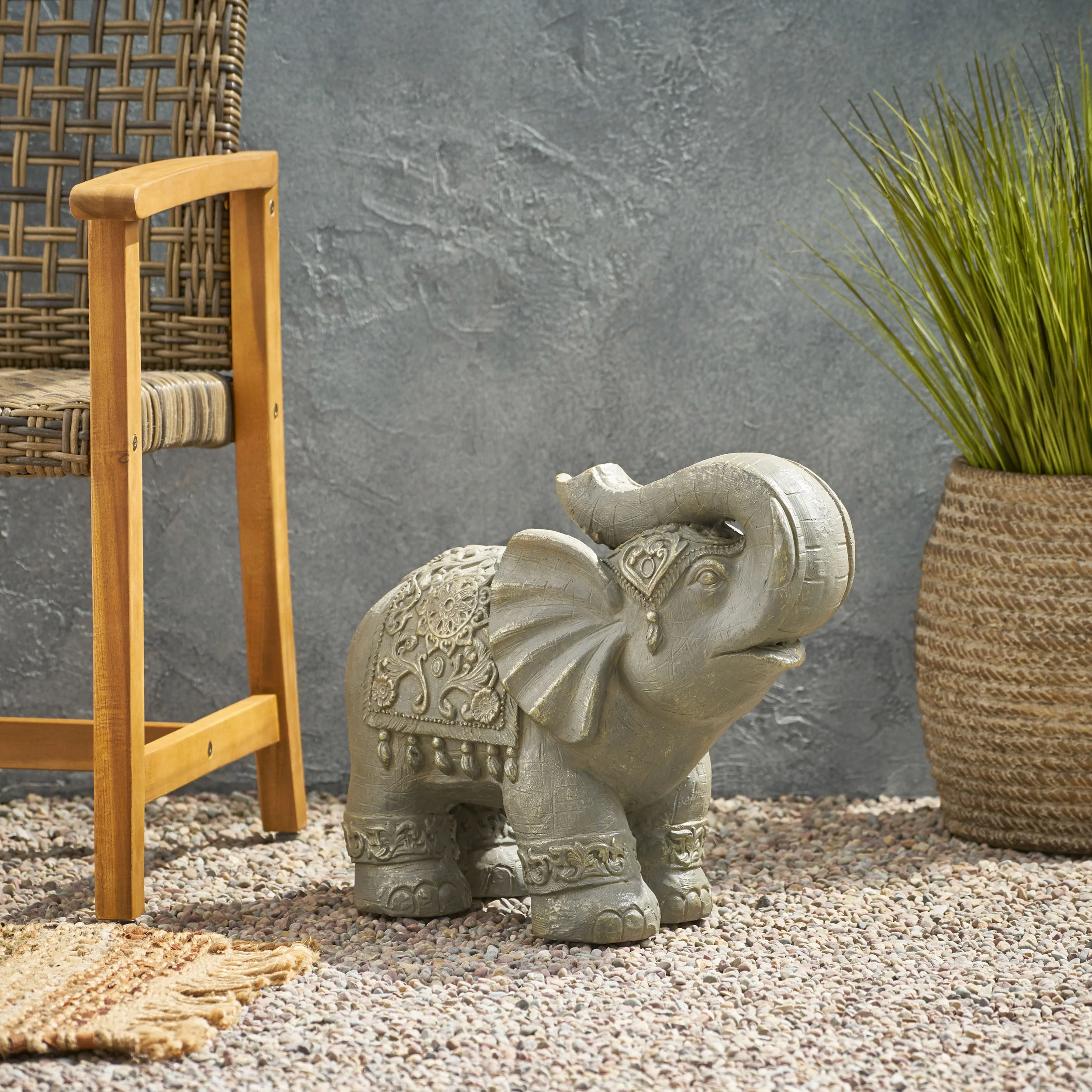 Pierpont Outdoor Elephant Garden Statue, Gray and Gold - furnishings