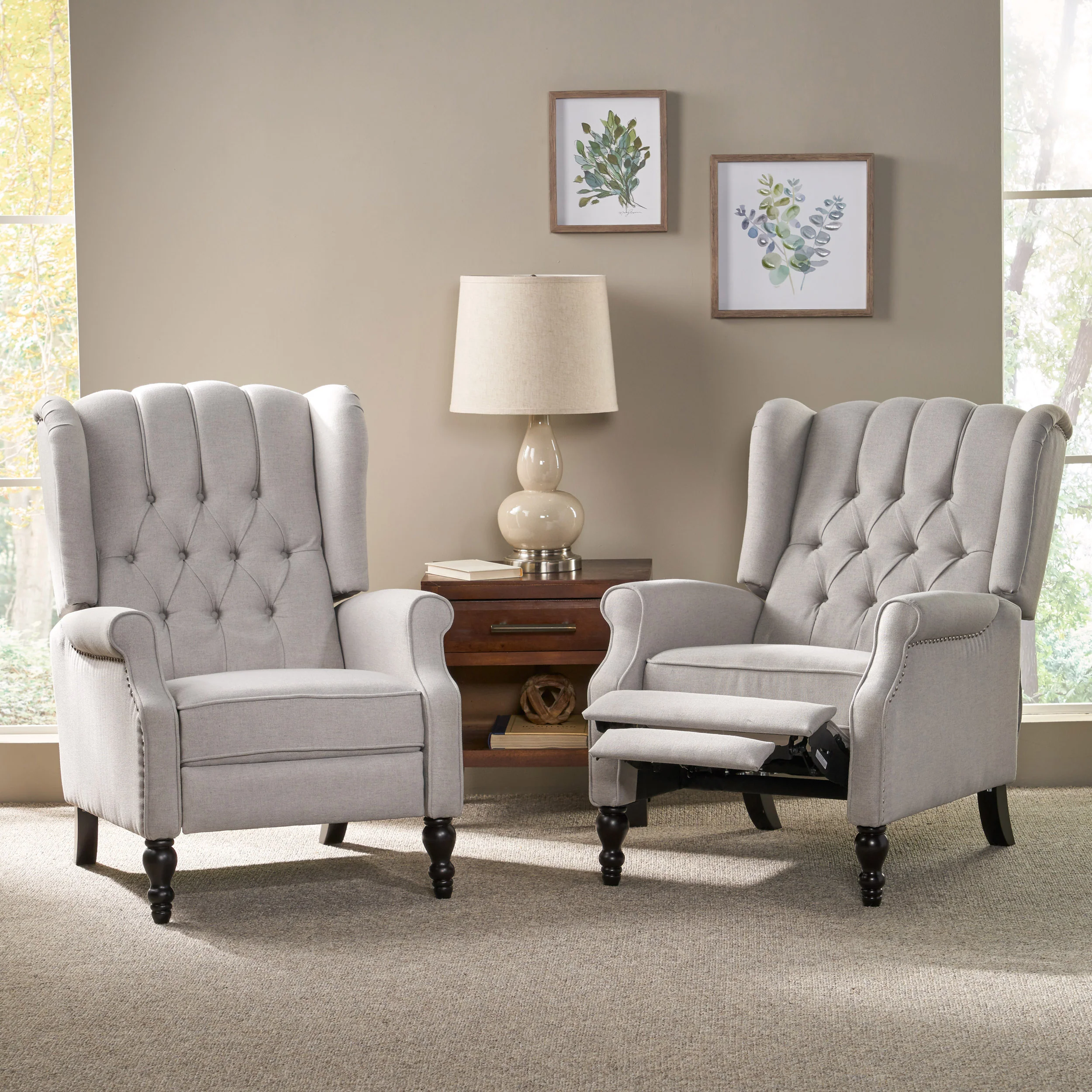 Elizabeth Contemporary Tufted Fabric Recliner (Set of 2) - furnishings