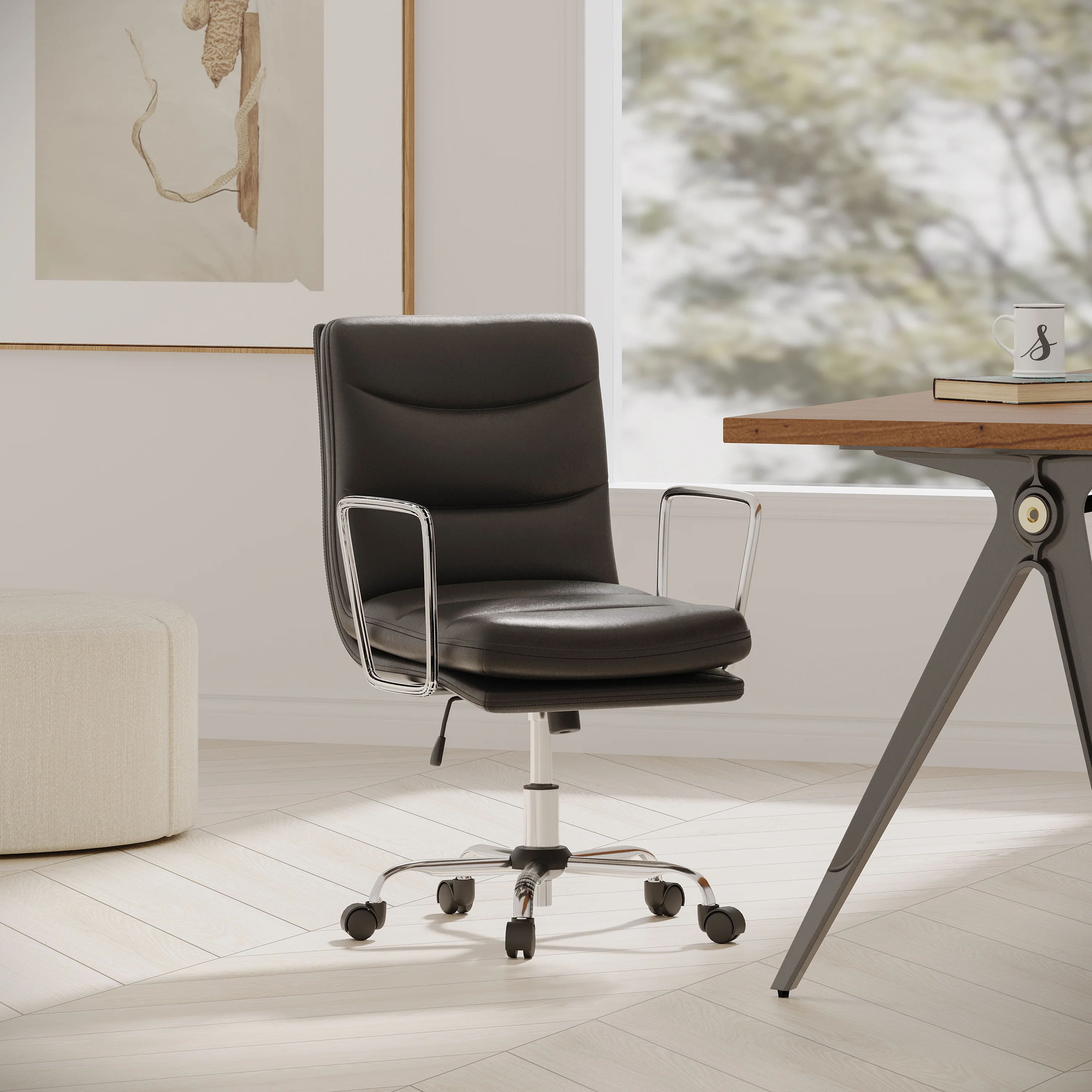 Gould Contemporary Faux Leather Channel Stitch Swivel Office Chair - furnishings