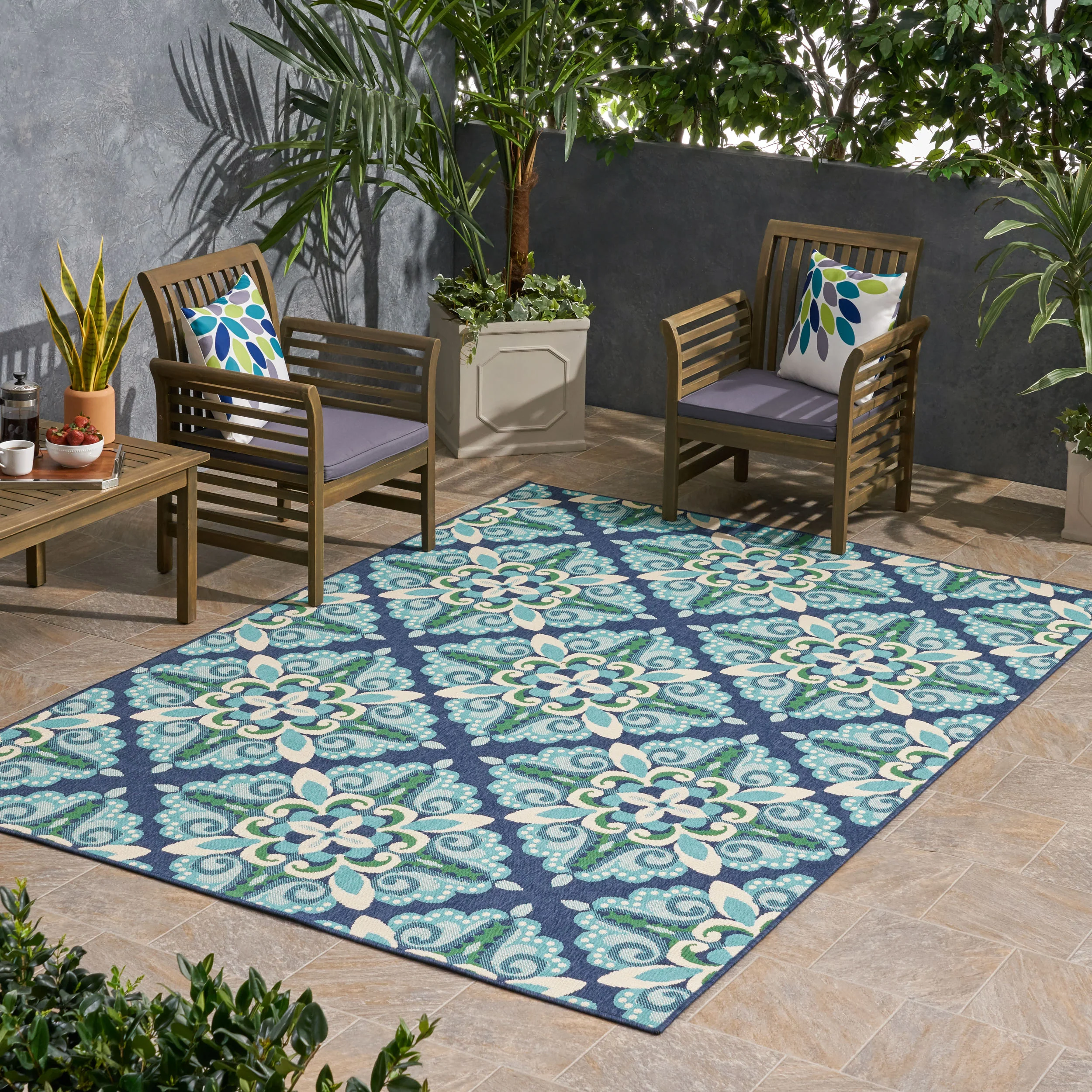 Pazel Indoor/Outdoor Floral Area Rug, Blue and Green - furnishings