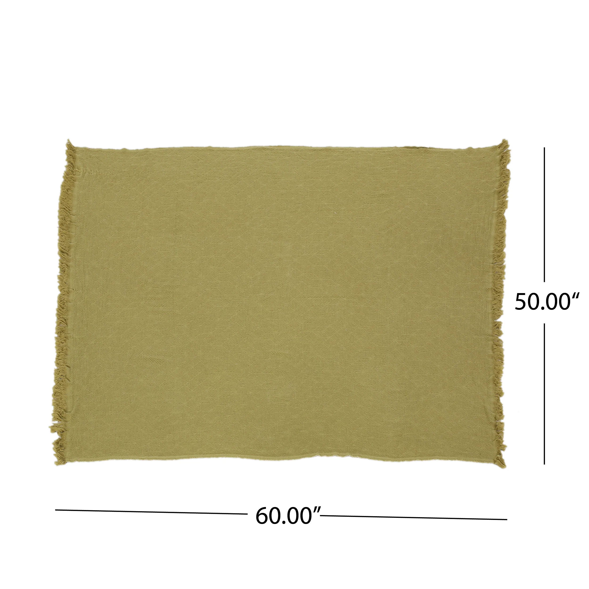 Katherine Contemporary Cotton Throw Blanket with Fringes, Olive - furnishings