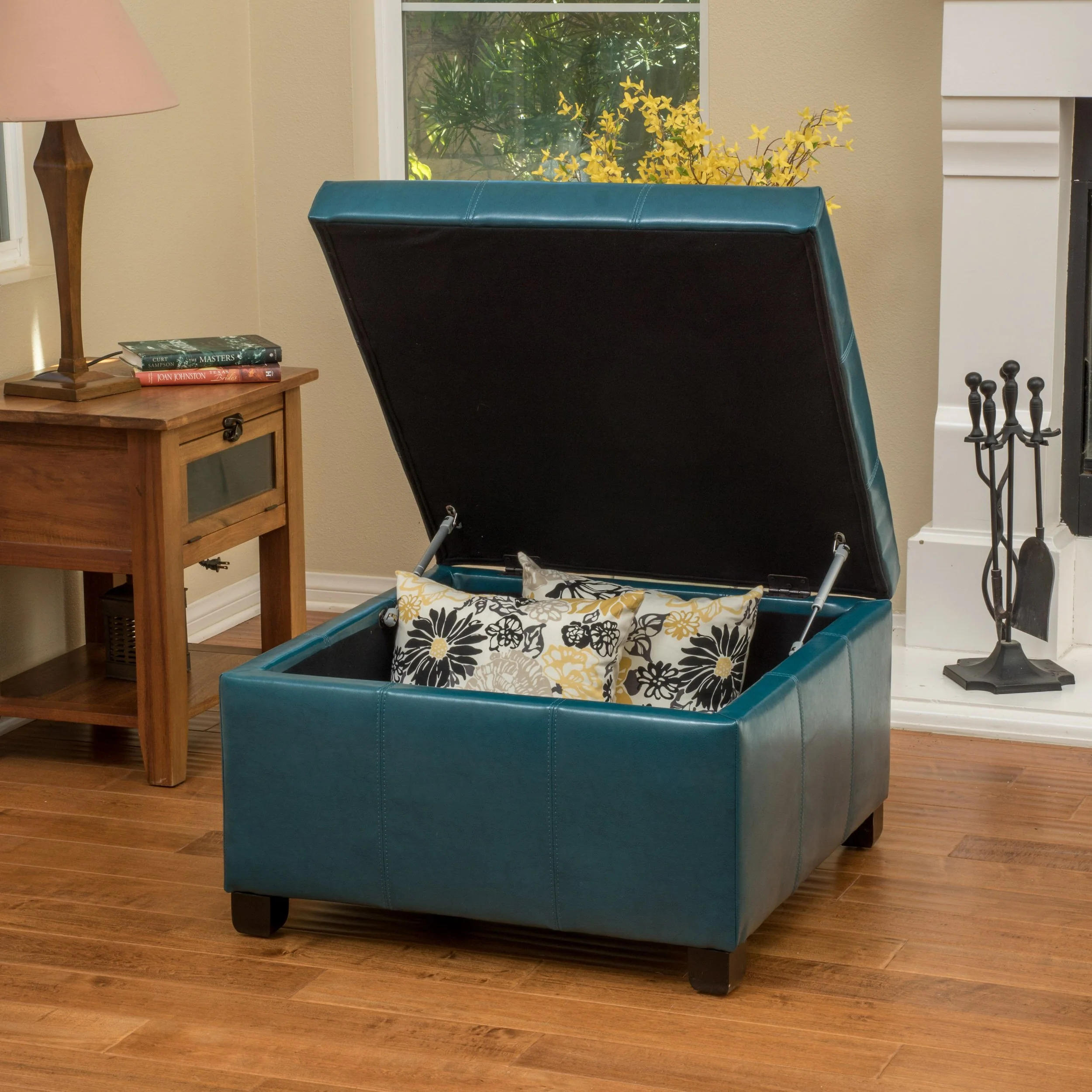 Kensington Leather Square Storage Ottoman Coffee Table - furnishings