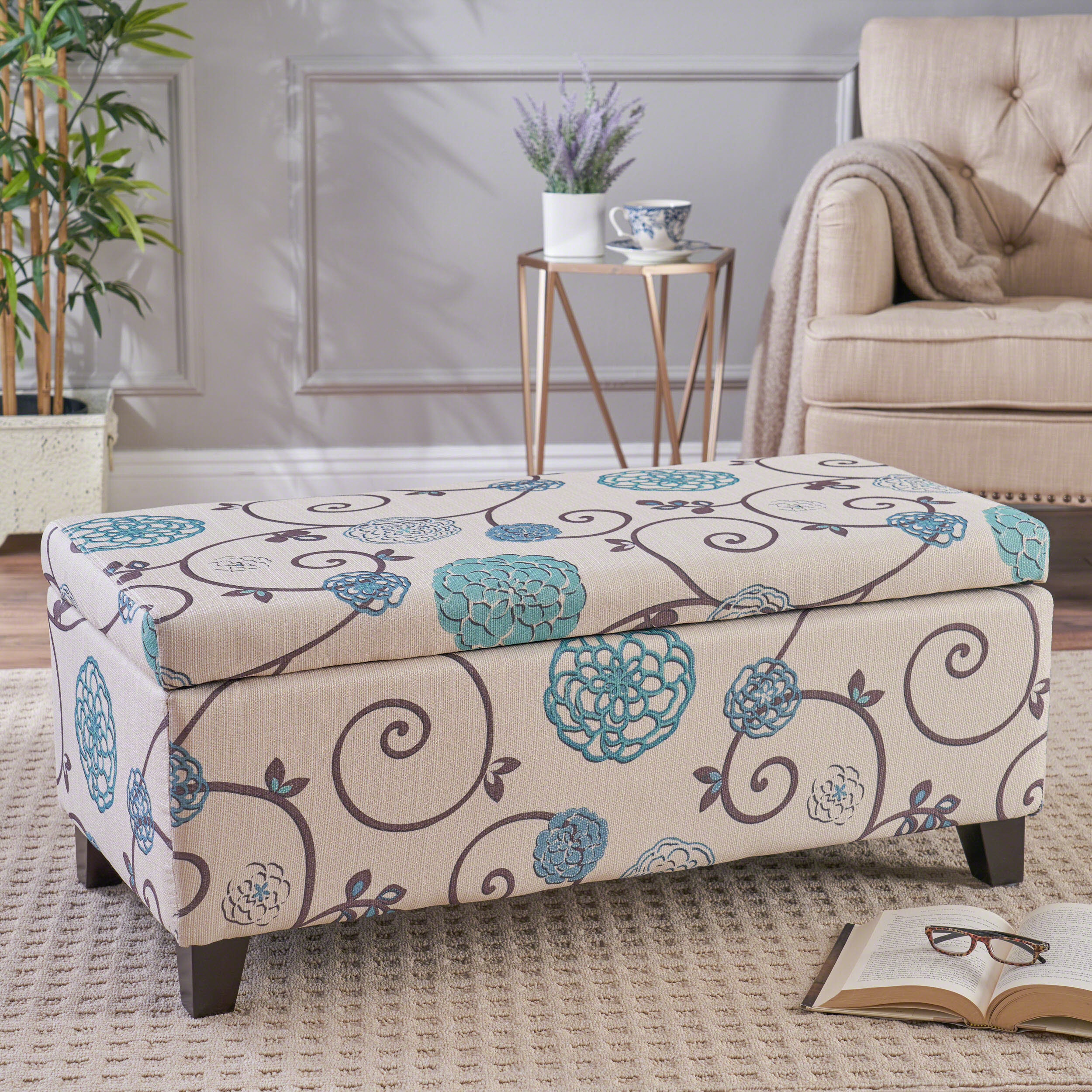 Brianna Rectangle Fabric Storage Ottoman Bench - furnishings