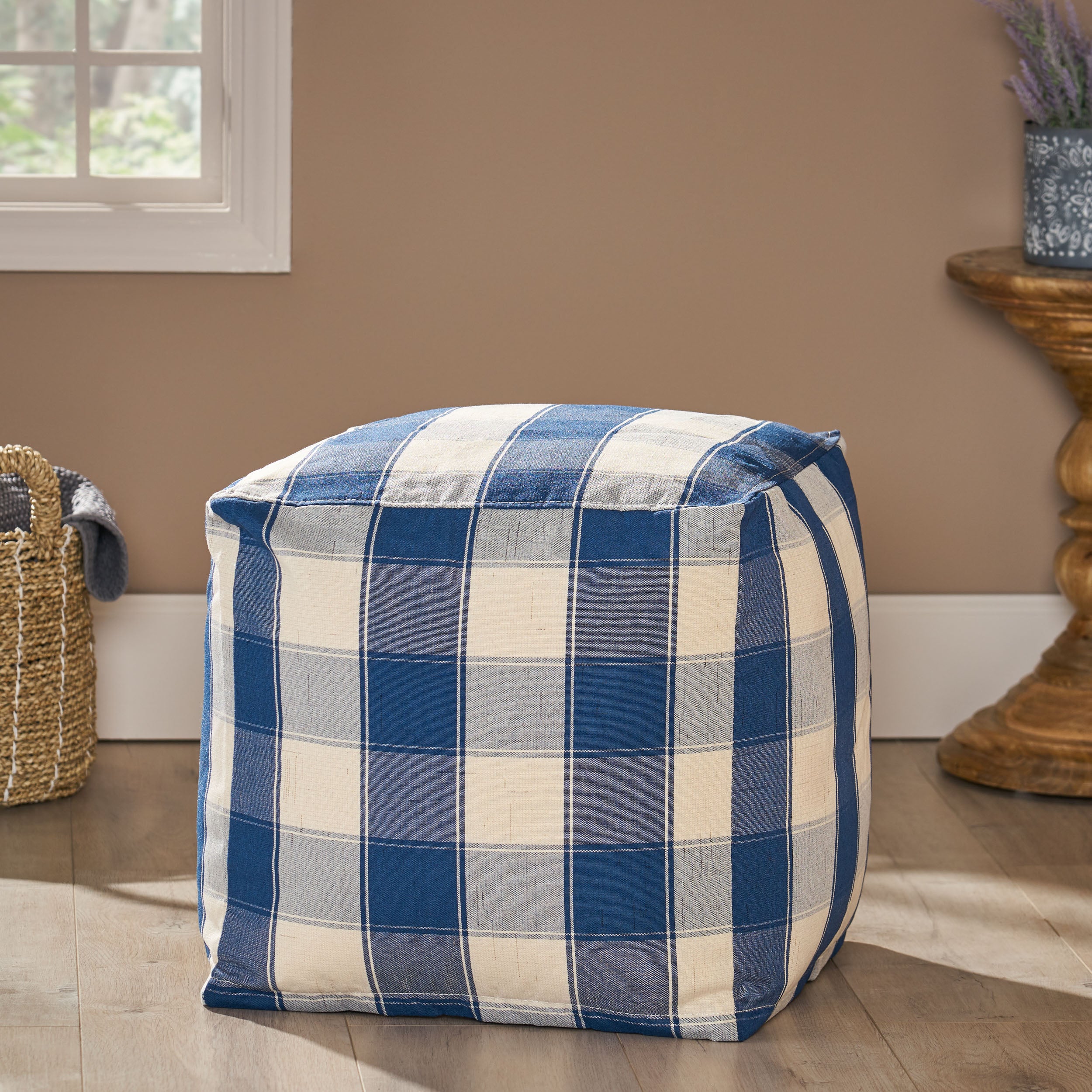 Prestage Modern Fabric Checkered Cube Pouf - furnishings
