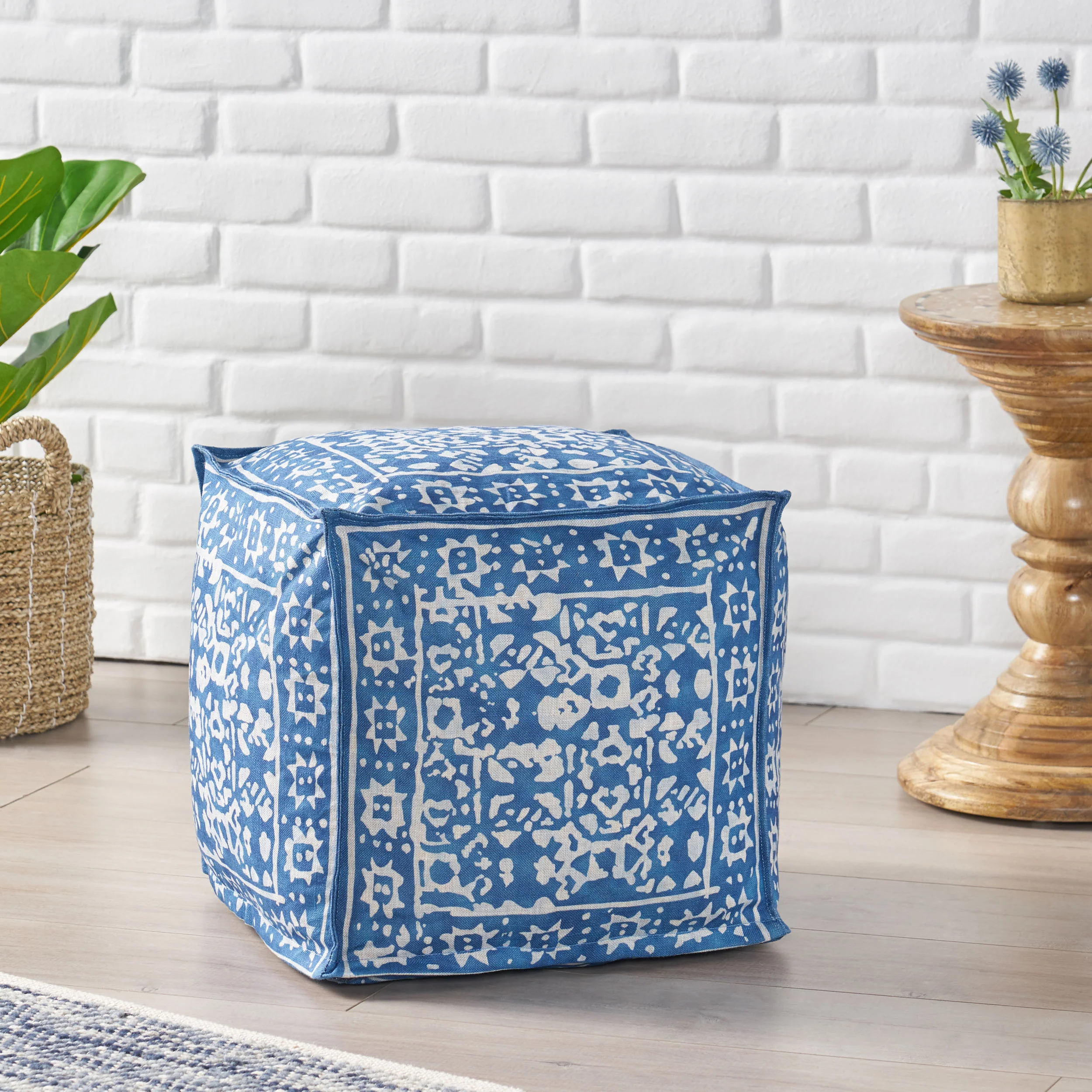 Catron Contemporary Fabric Cube Pouf - furnishings