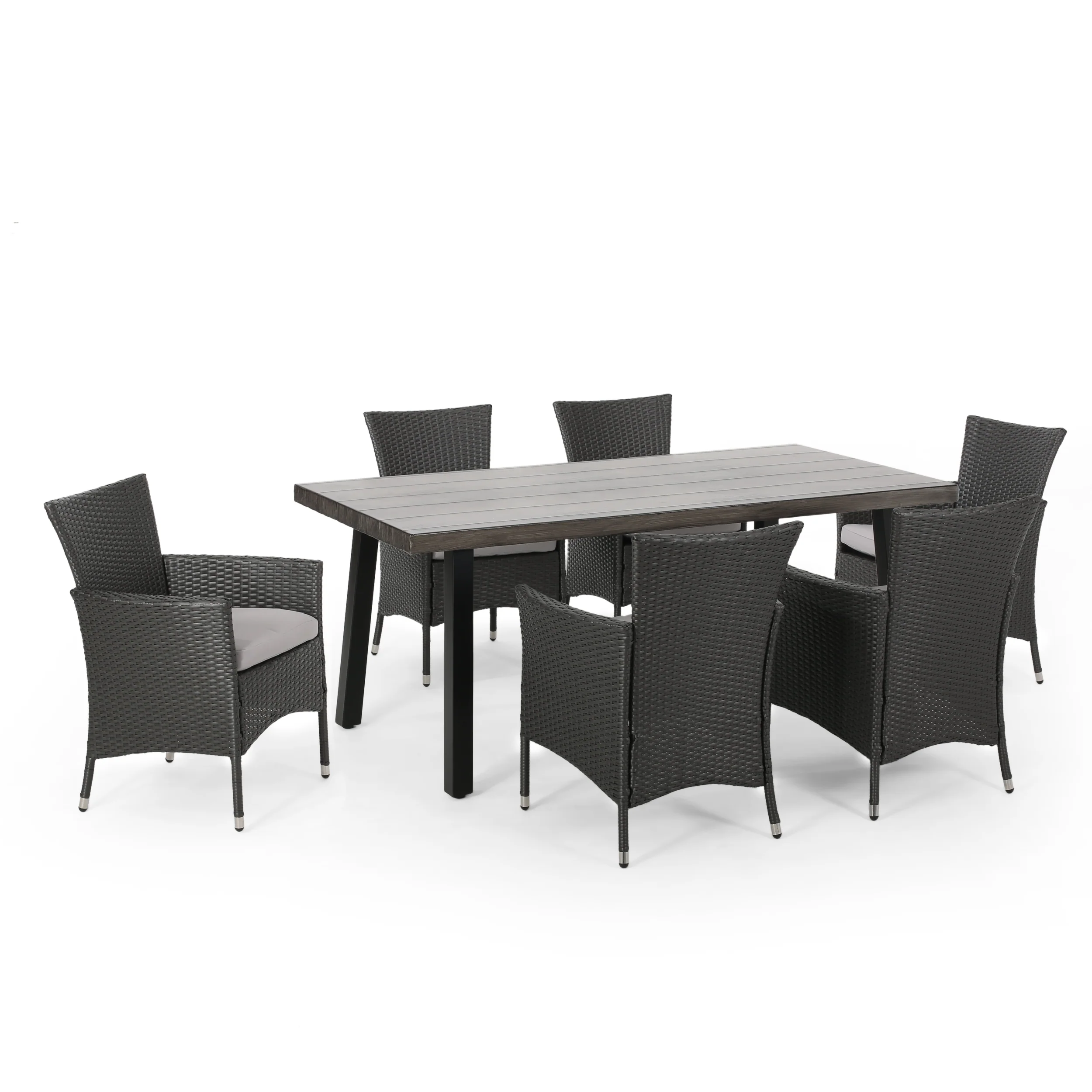 Altair Outdoor 7 Piece Aluminum Dining Set with Wicker Chairs - furnishings