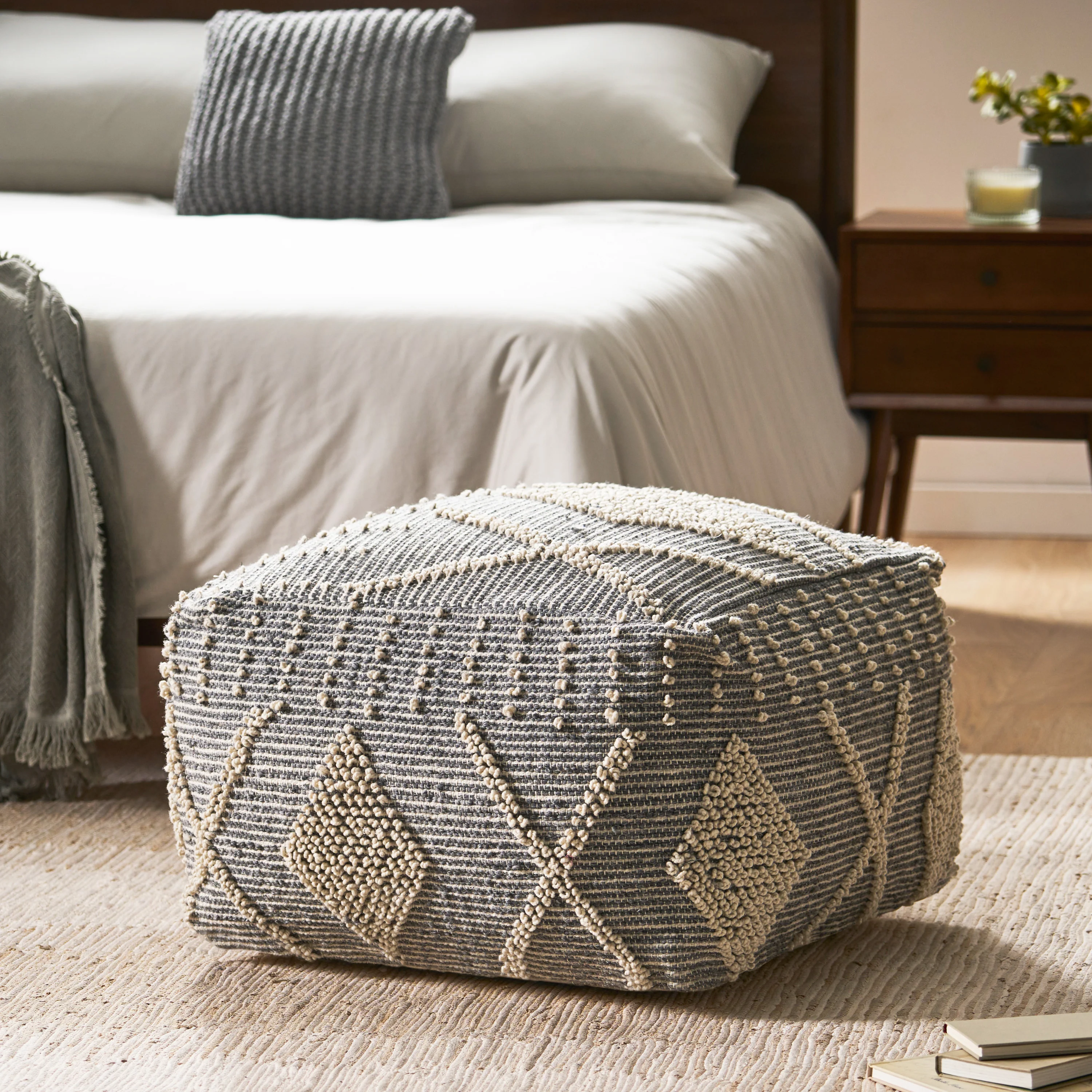 Dereka Contemporary Handcrafted Faux Yarn Pouf - furnishings