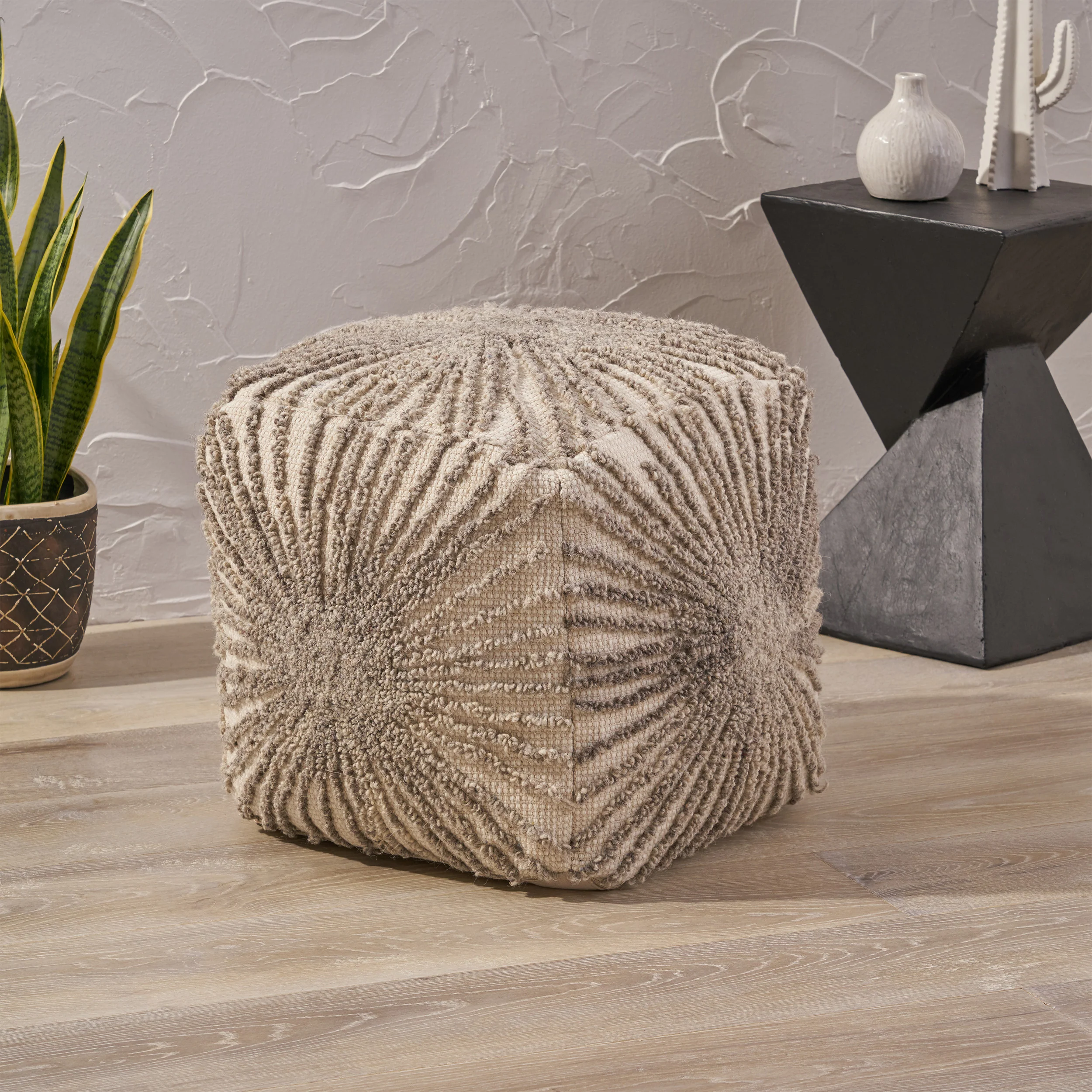 Amyri Boho Wool and Cotton Ottoman Pouf - furnishings