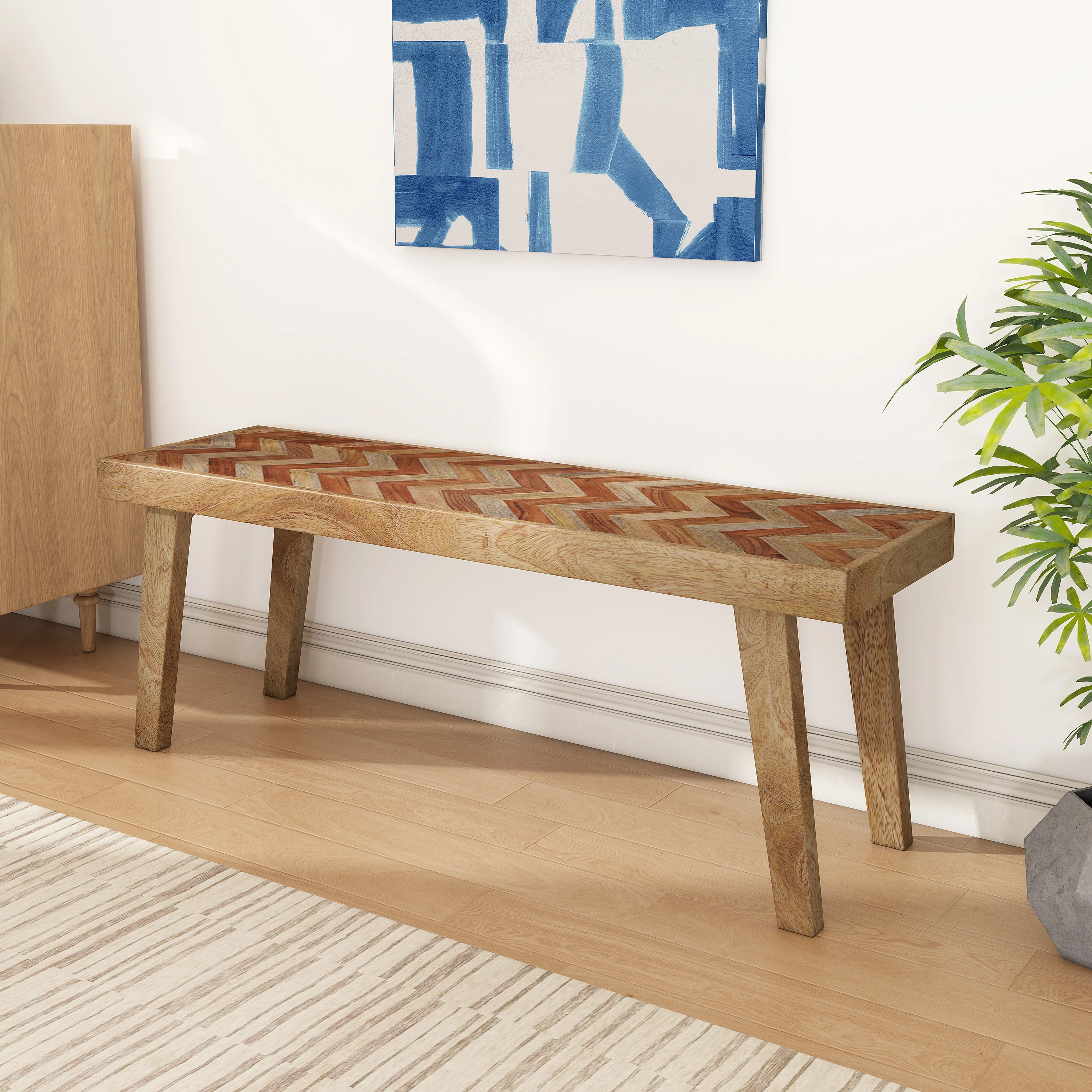 Liorad Mango Rustic Boho Wood Dining Bench - furnishings