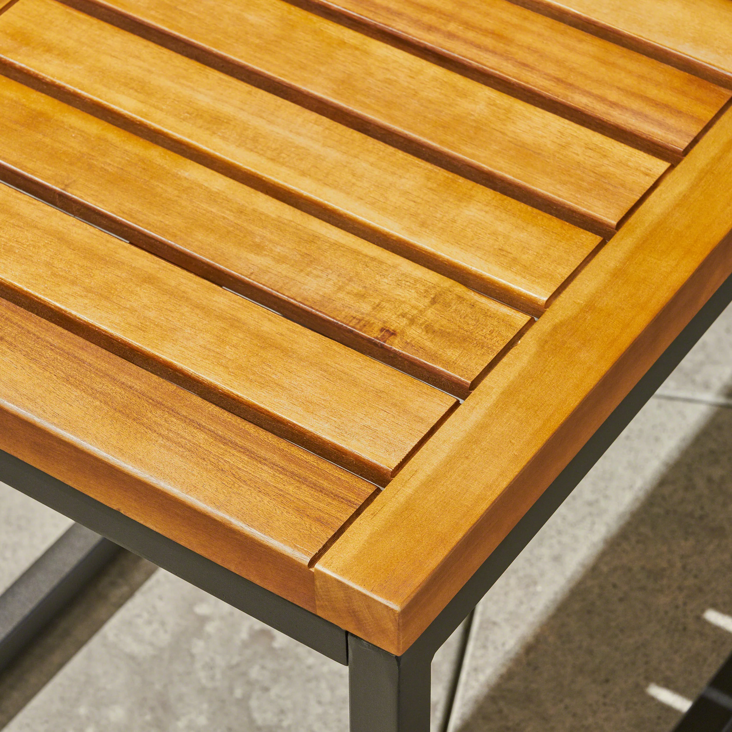 Drew Outdoor Industrial Acacia Wood and Iron Bench - furnishings