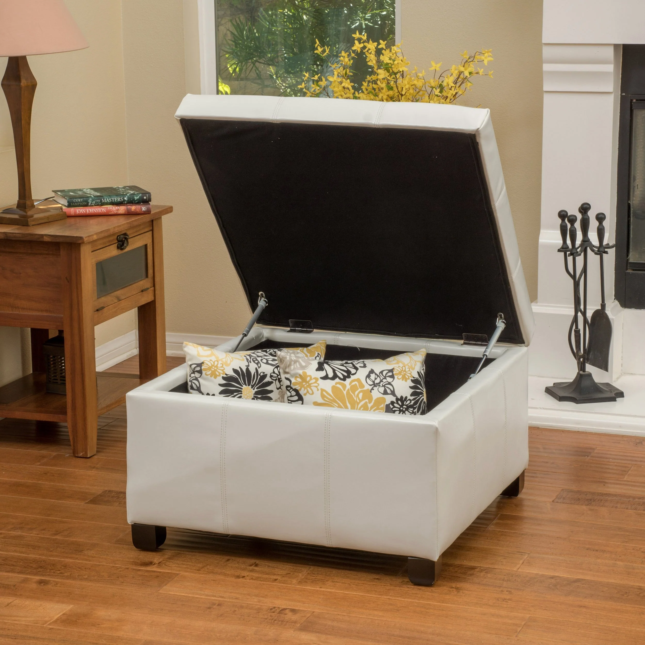 Kensington Leather Square Storage Ottoman Coffee Table - furnishings