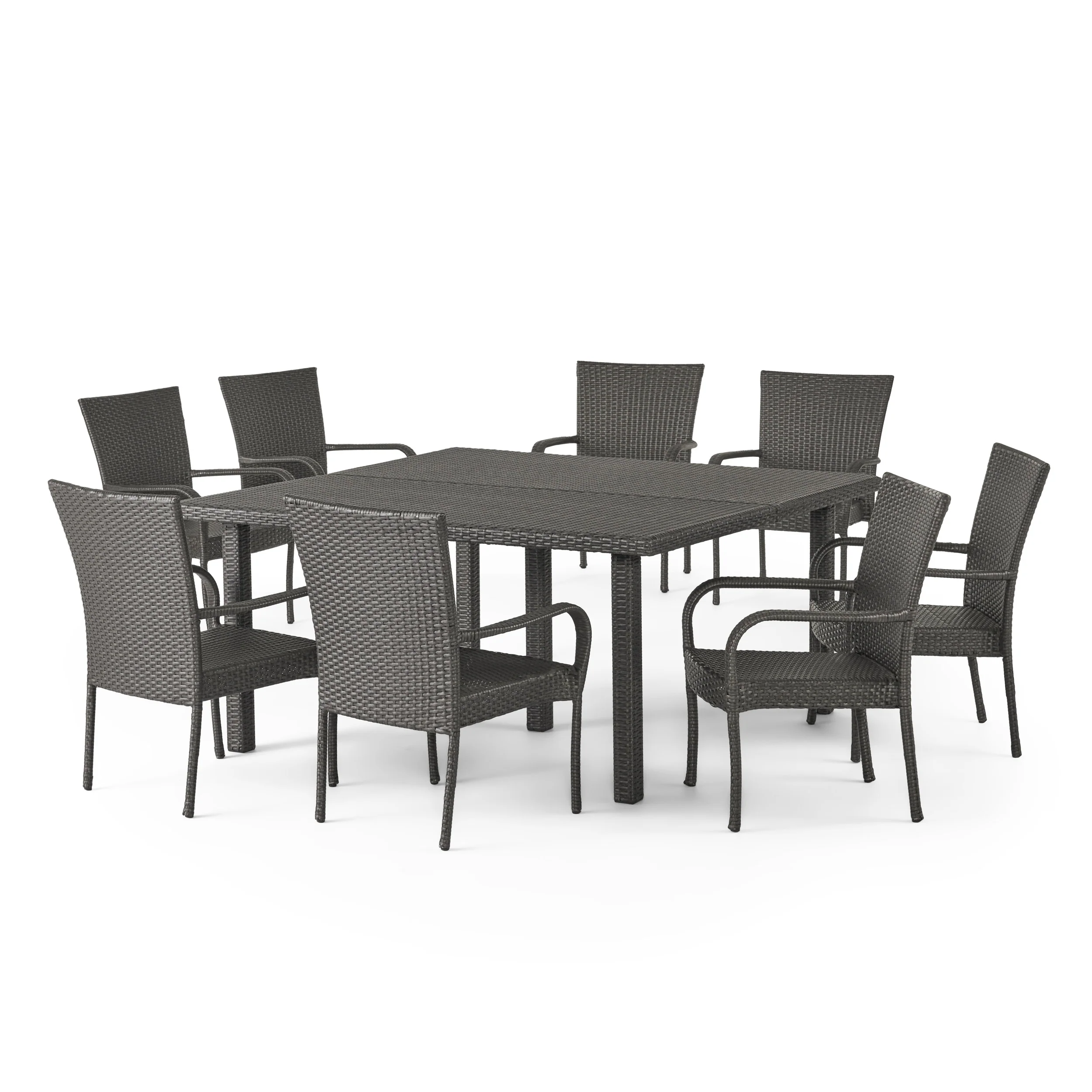Fern Outdoor 9 Piece Stacking Wicker Square Dining Set - furnishings